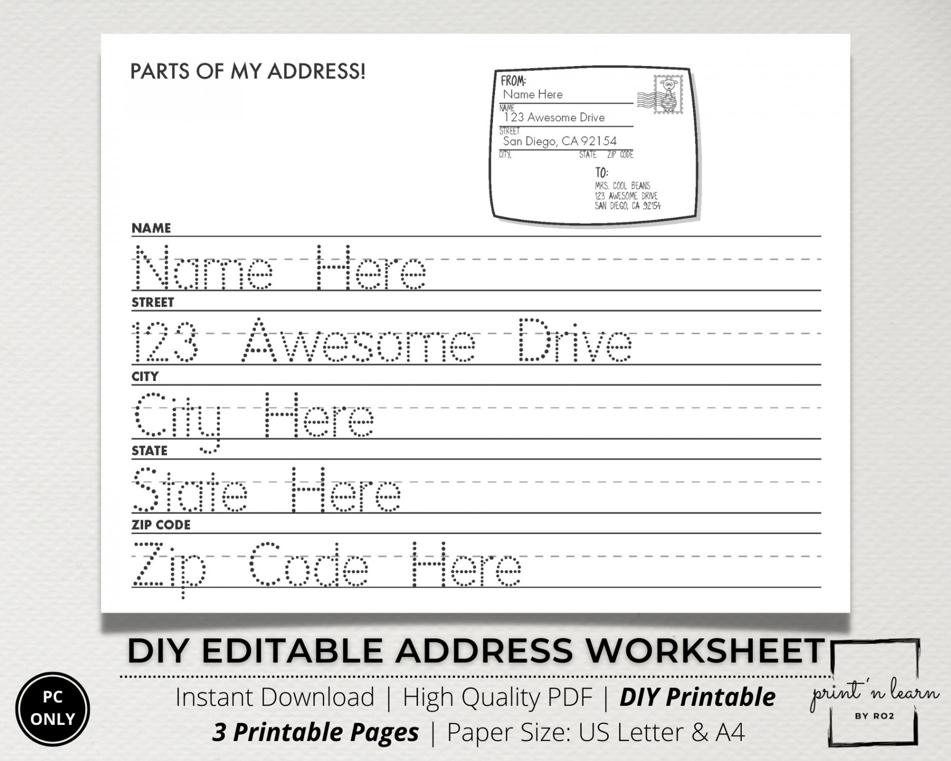 Address Tracing Sheet, I Know My Address, Address Worksheet