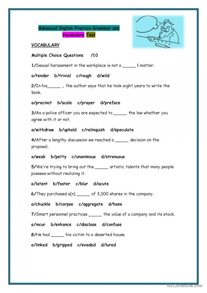 Advanced Grammar and Vocabular: English ESL worksheets pdf & doc