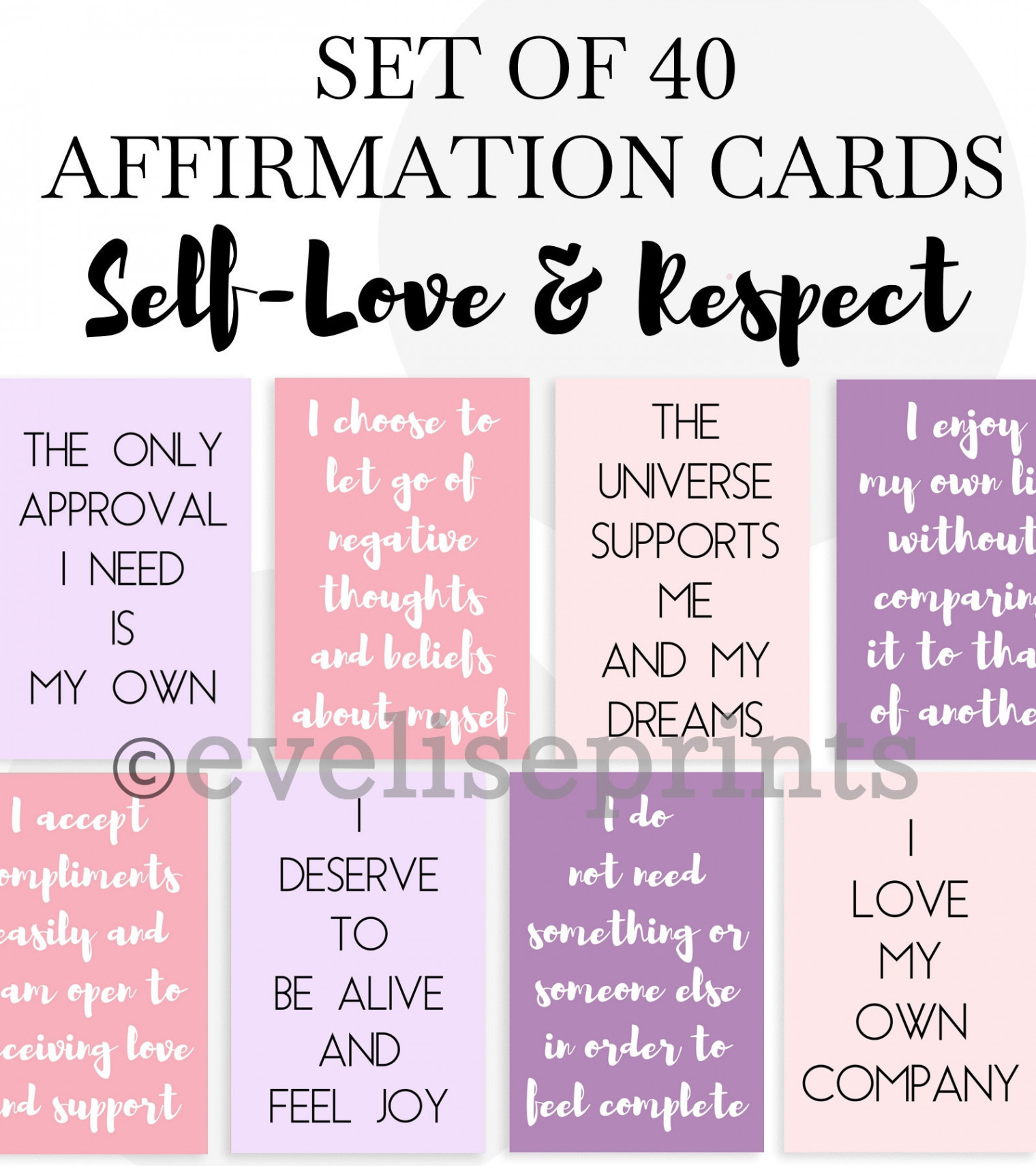 Affirmation Cards Set for Self-love Self-esteem & Respect - Etsy