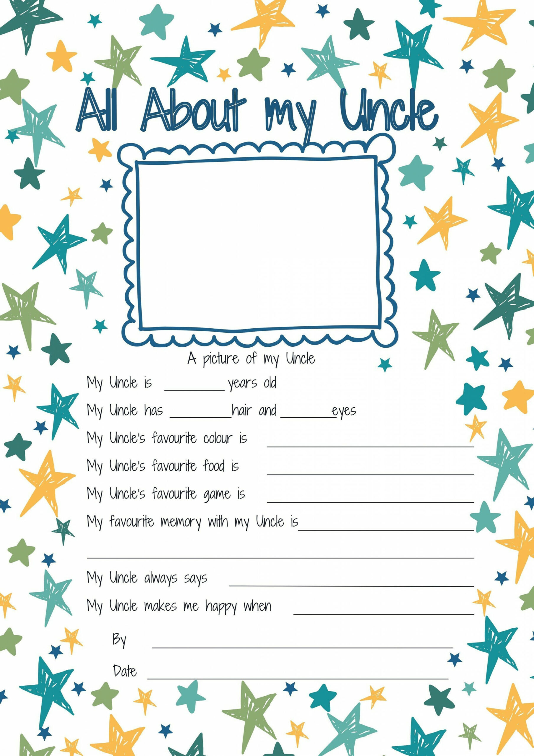 All About My Uncle Printable Fathers Day Gift