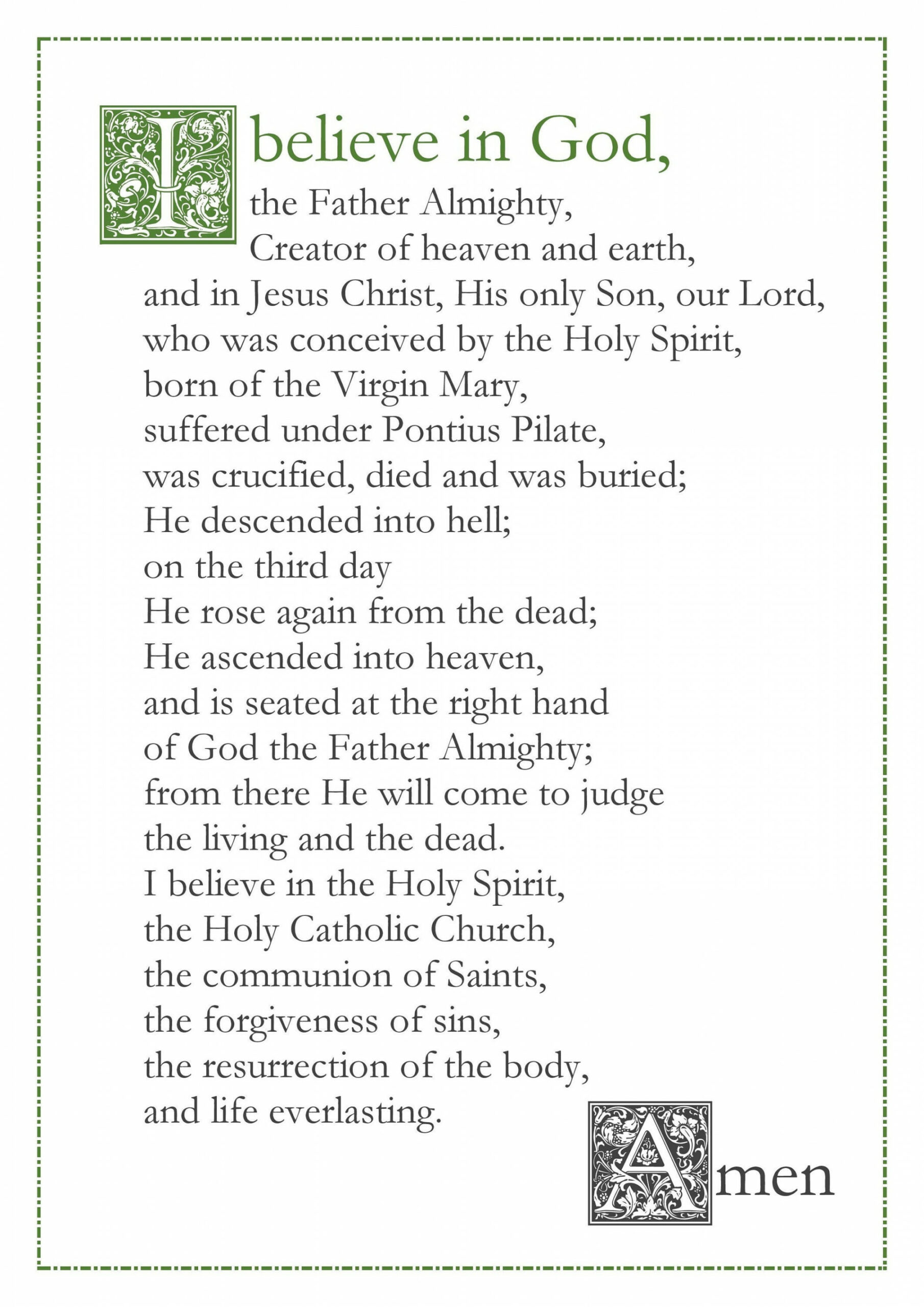 Apostles Creed English Catholic prayer card / printable A wall art /  Christian decor