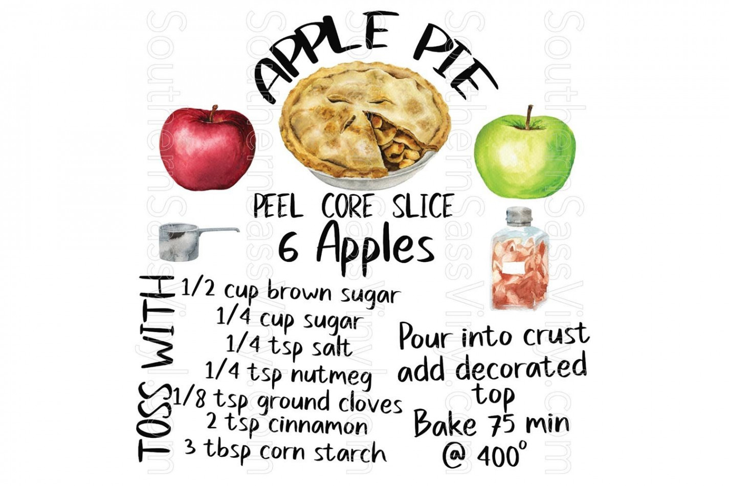 Apple Pie Recipe -Ready to Print Design