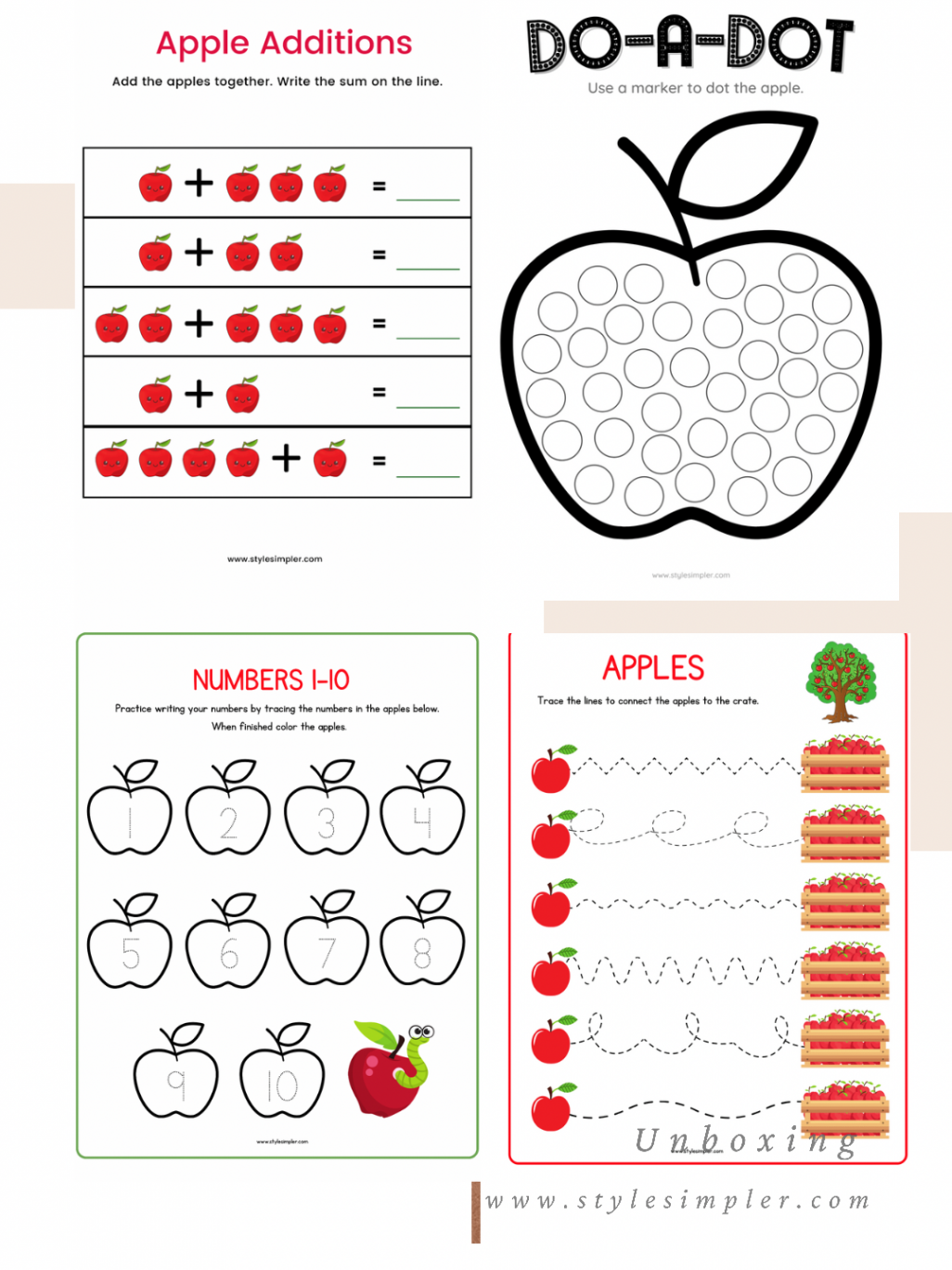 Apple themed free printable worksheets