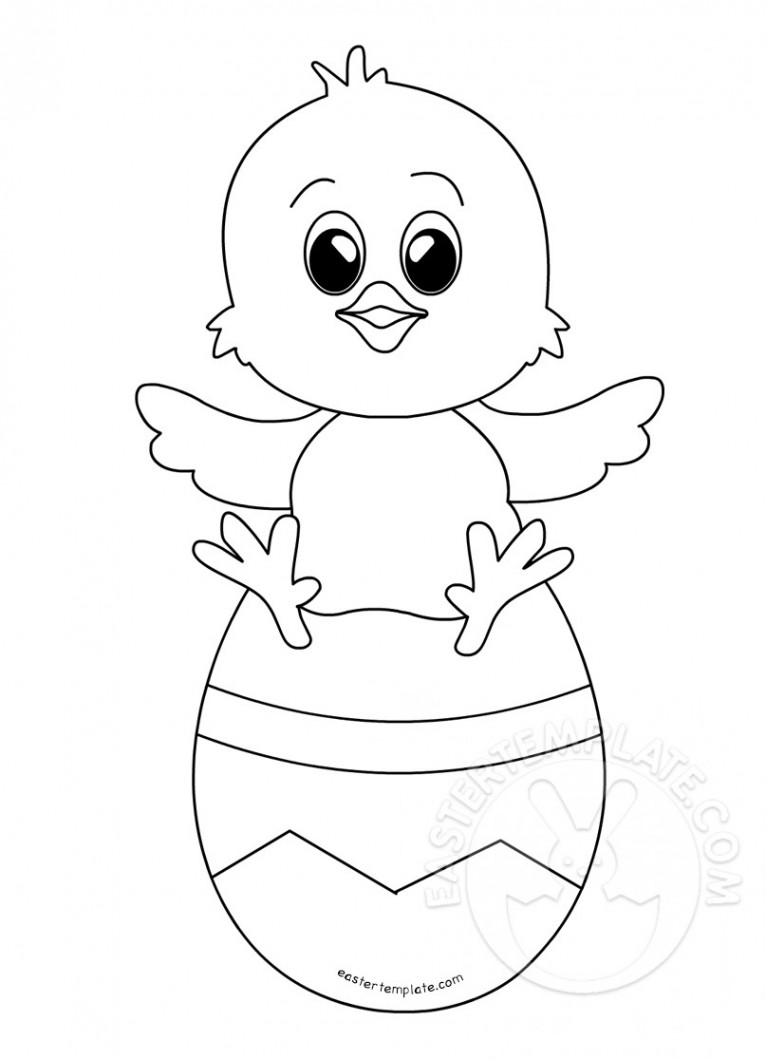 Baby Chick Sitting on Easter Egg - Easter Template