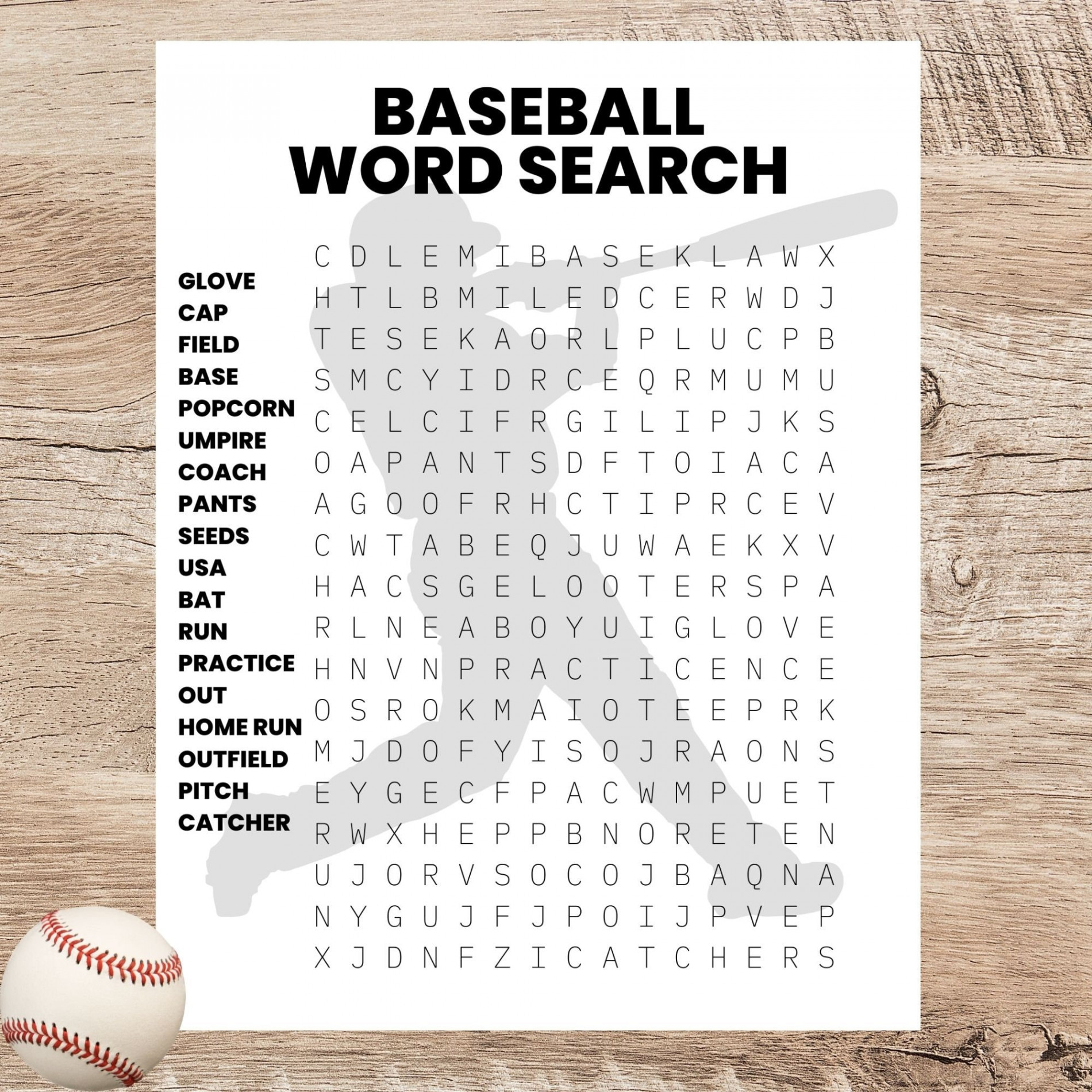 Baseball Word Search Printable/sports Printable Activity for