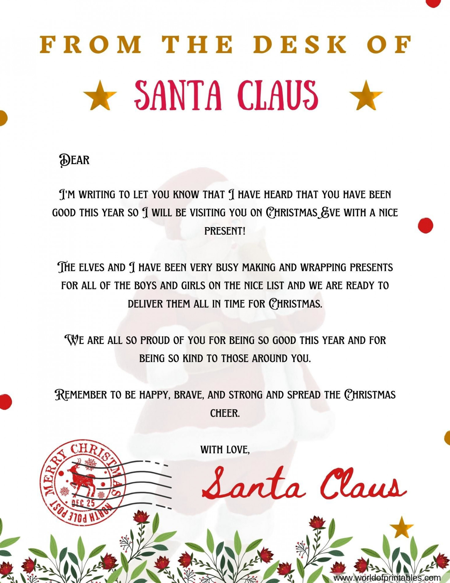 Best Free Letter From Santa Templates - World of Printables