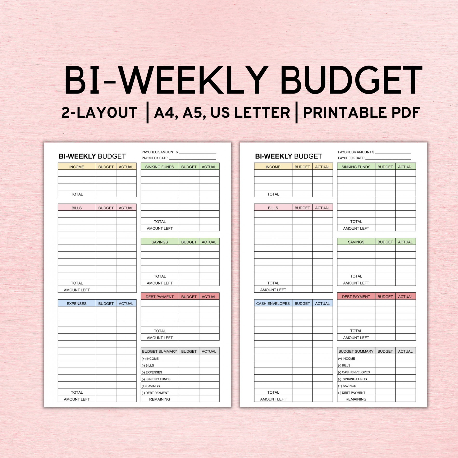 Bi Weekly Budget Planner Template Paycheck Budget Printable Budget