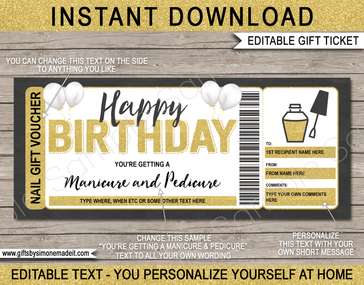 Birthday Manicure / Pedicure Gift Certificate Template