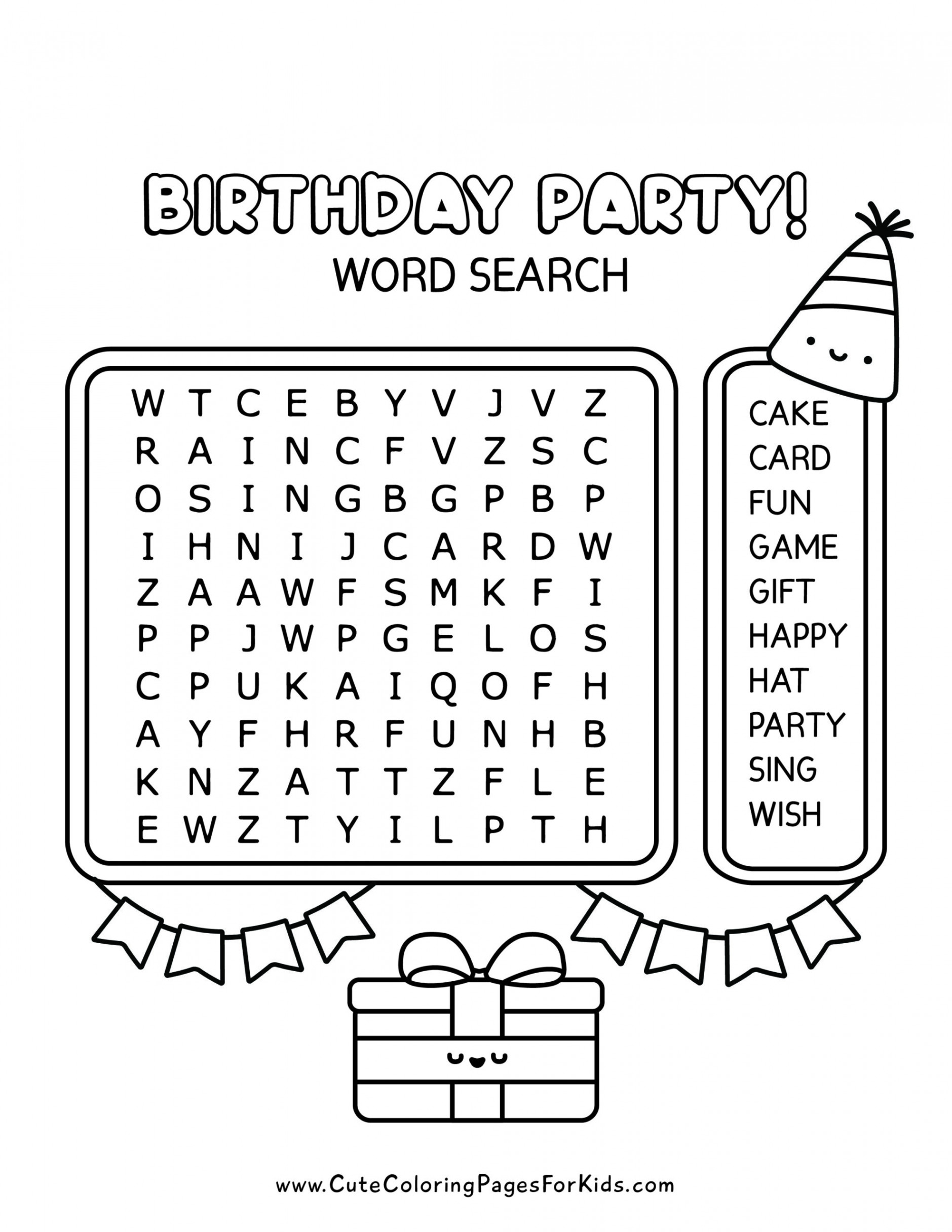 Birthday Party Word Search - Cute Coloring Pages For Kids