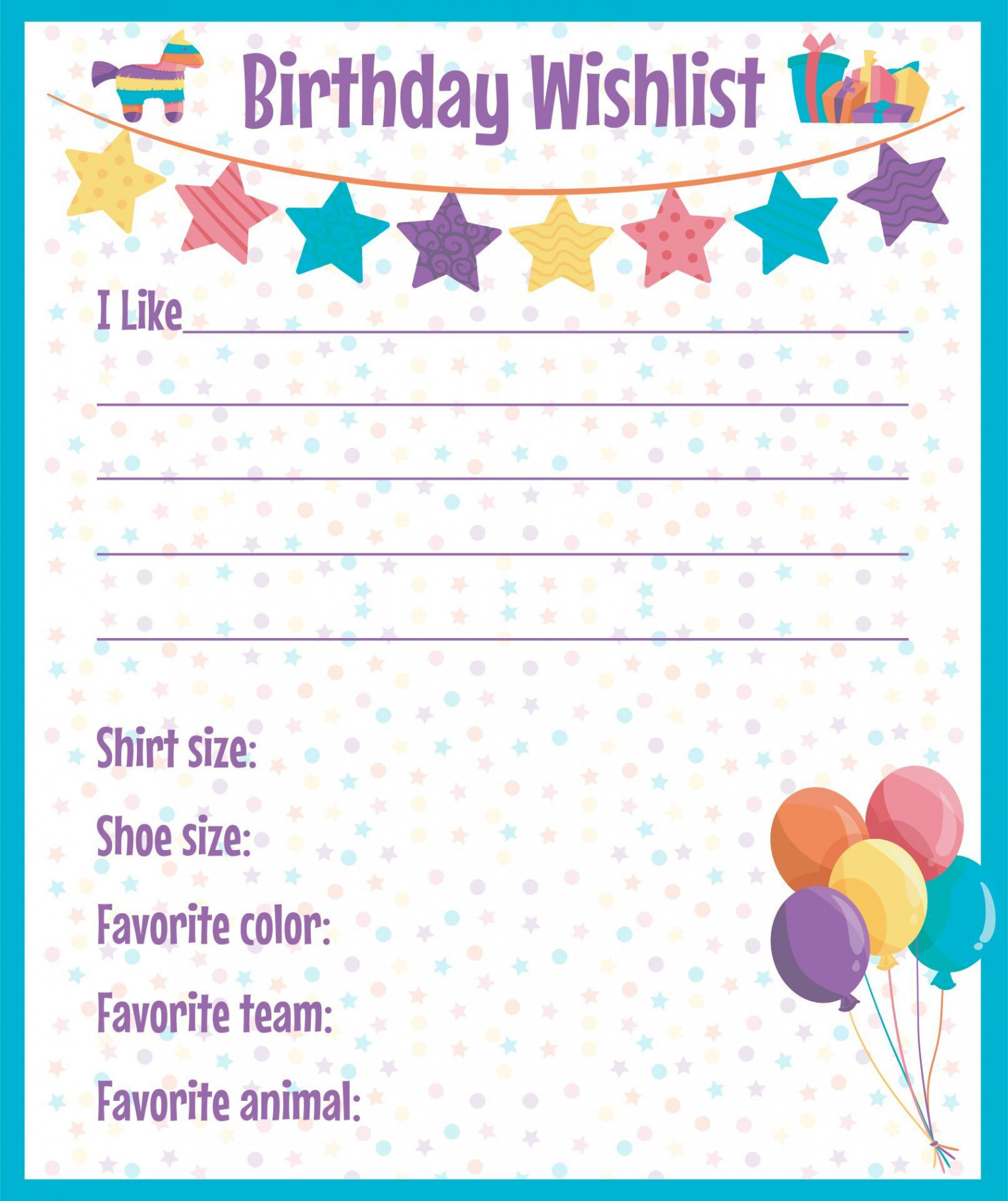 Birthday Wish List Printable  Christmas wish list template, Cute