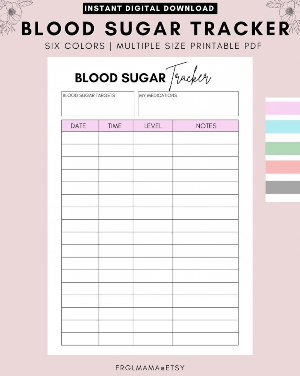 Blood Sugar Log Printable Blood Sugar Reading Tracker - Etsy