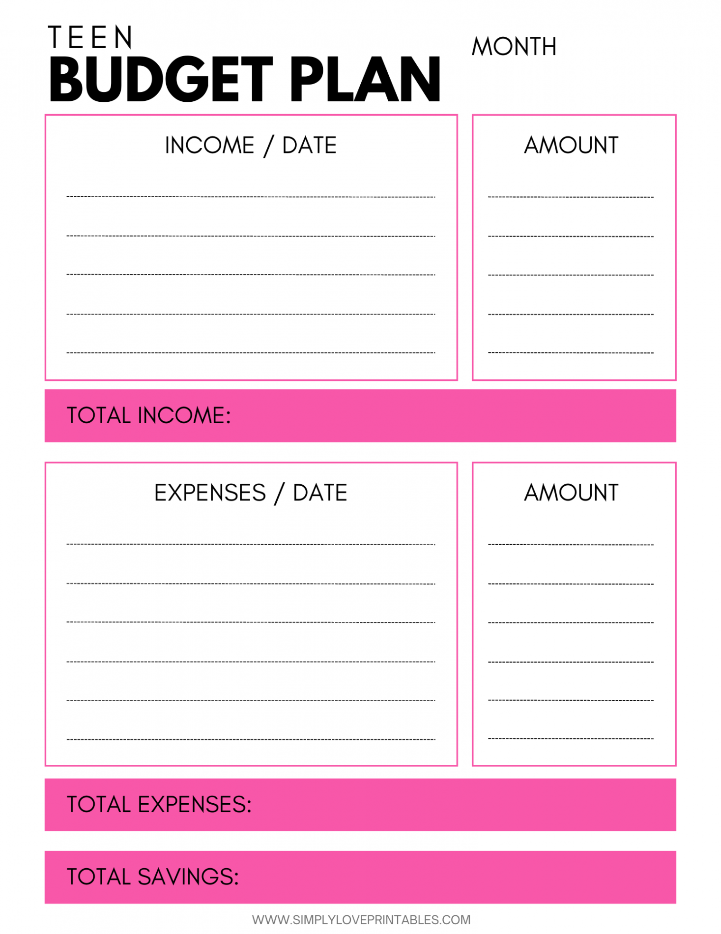 Budgeting Worksheets for Teens  Simply Love Printables