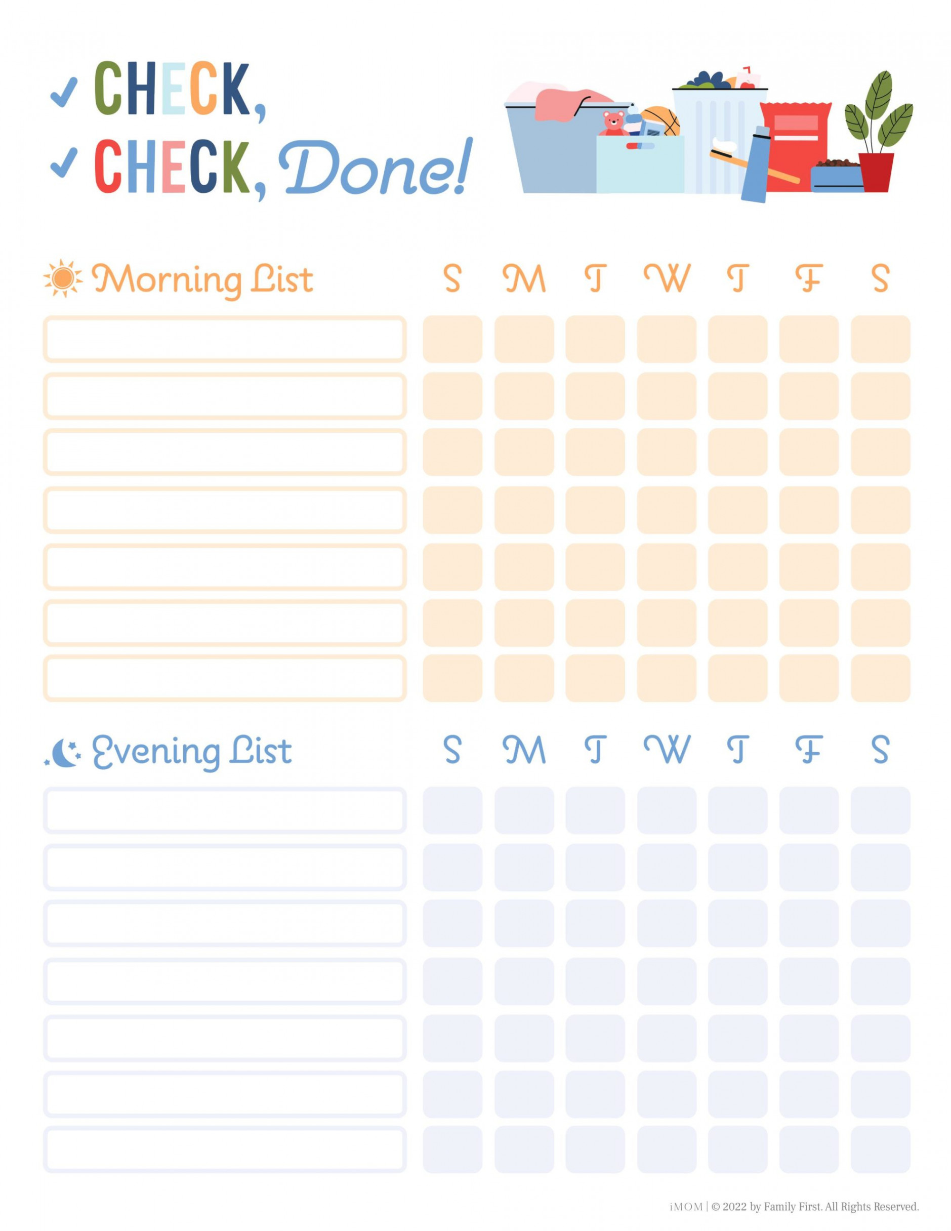 Check, Check Done Checklist for Kids - Printable Template