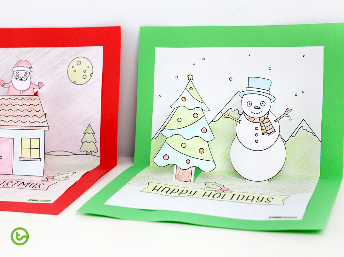 Christmas Craft - Summer and Winter Pop Up Card Templates  Teach