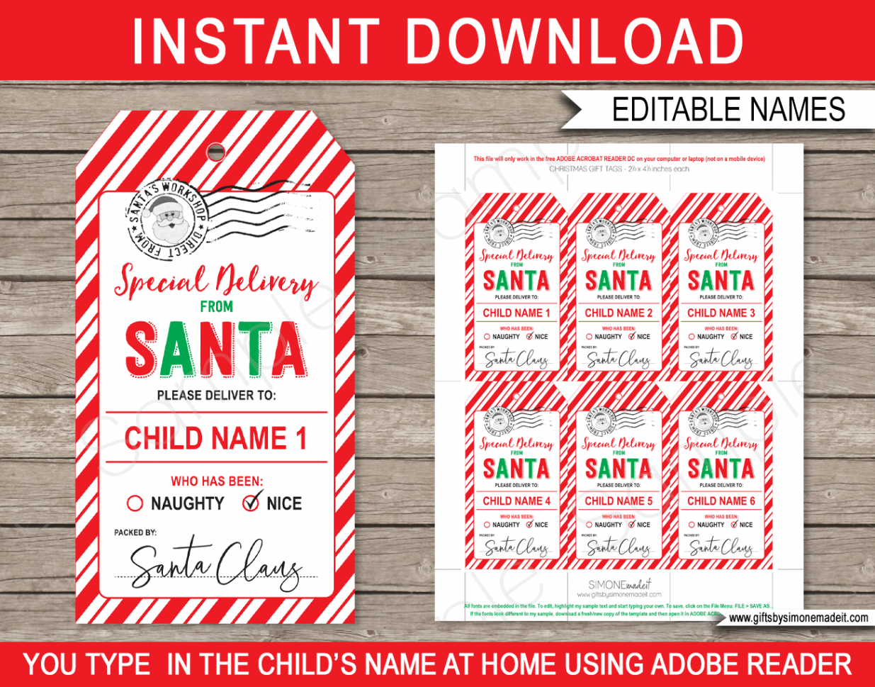 Christmas Santa Gift Tags Printable Template  Special Delivery