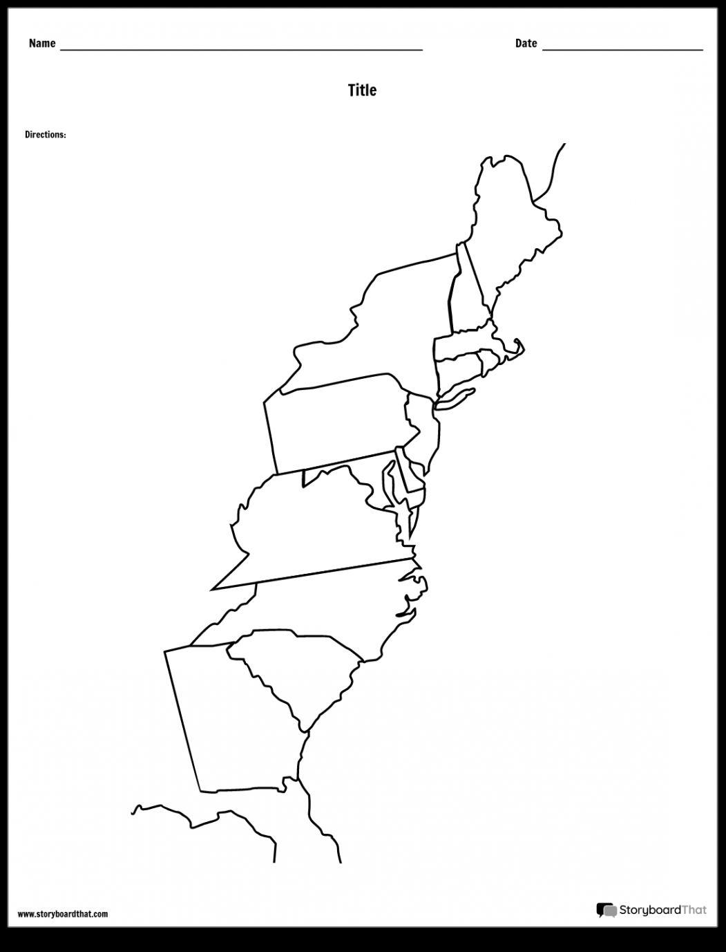 Colonies Map Black and White Blank Storyboard