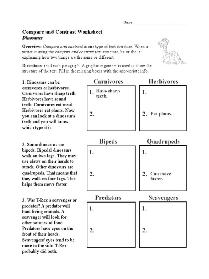 Compare and Contrast Worksheet: Dinosaurs  PDF