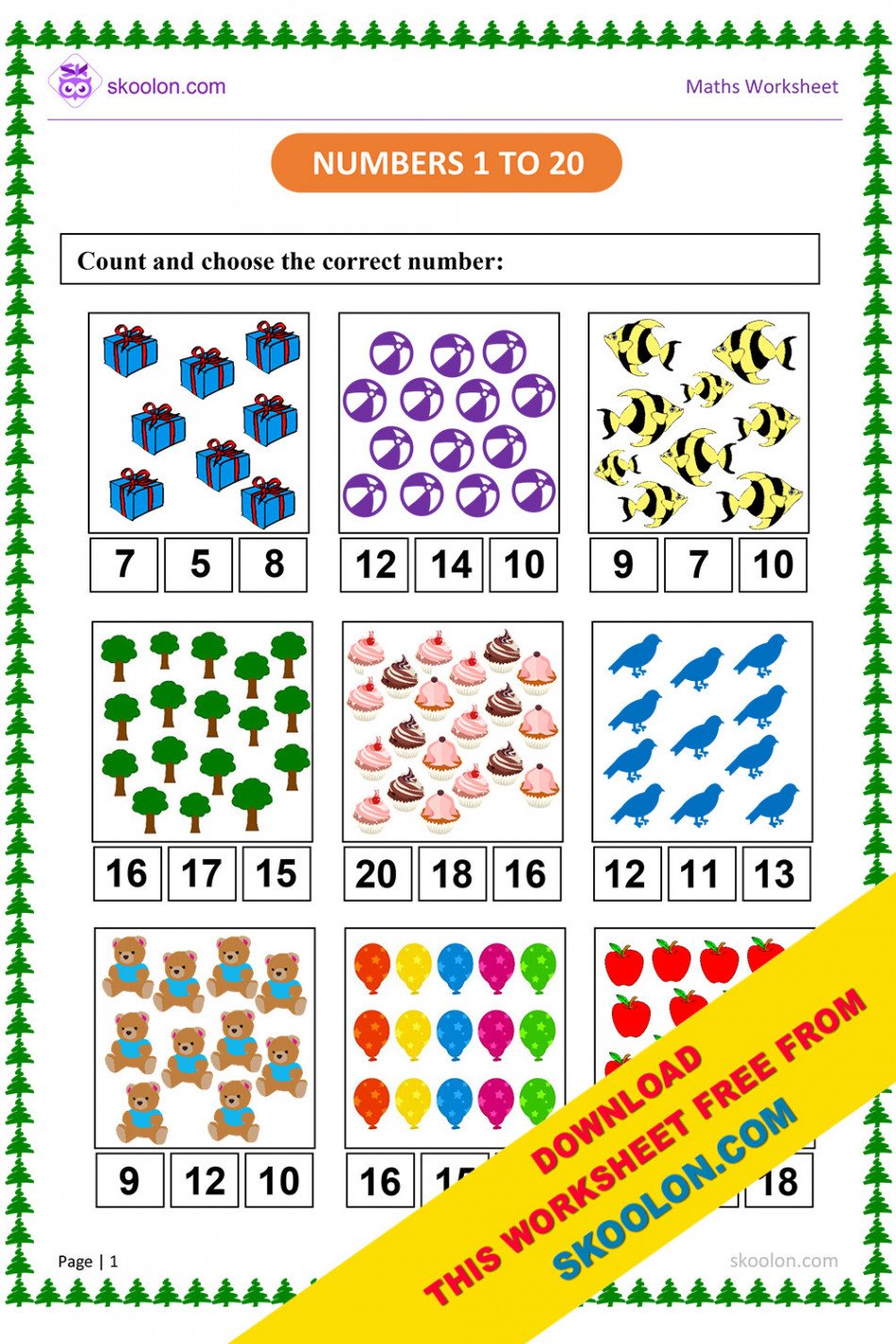 Count and Match Numbers  to  Worksheet for KG - skoolon