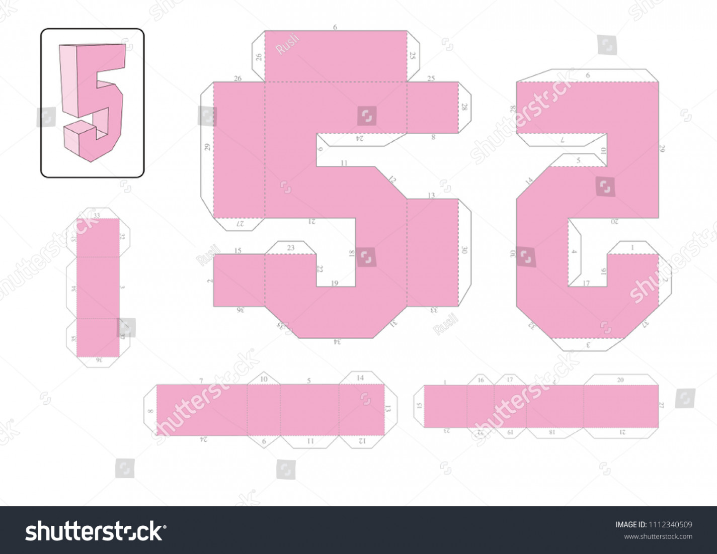 d Numbers Paper Craft Model Template Stock Vector (Royalty Free