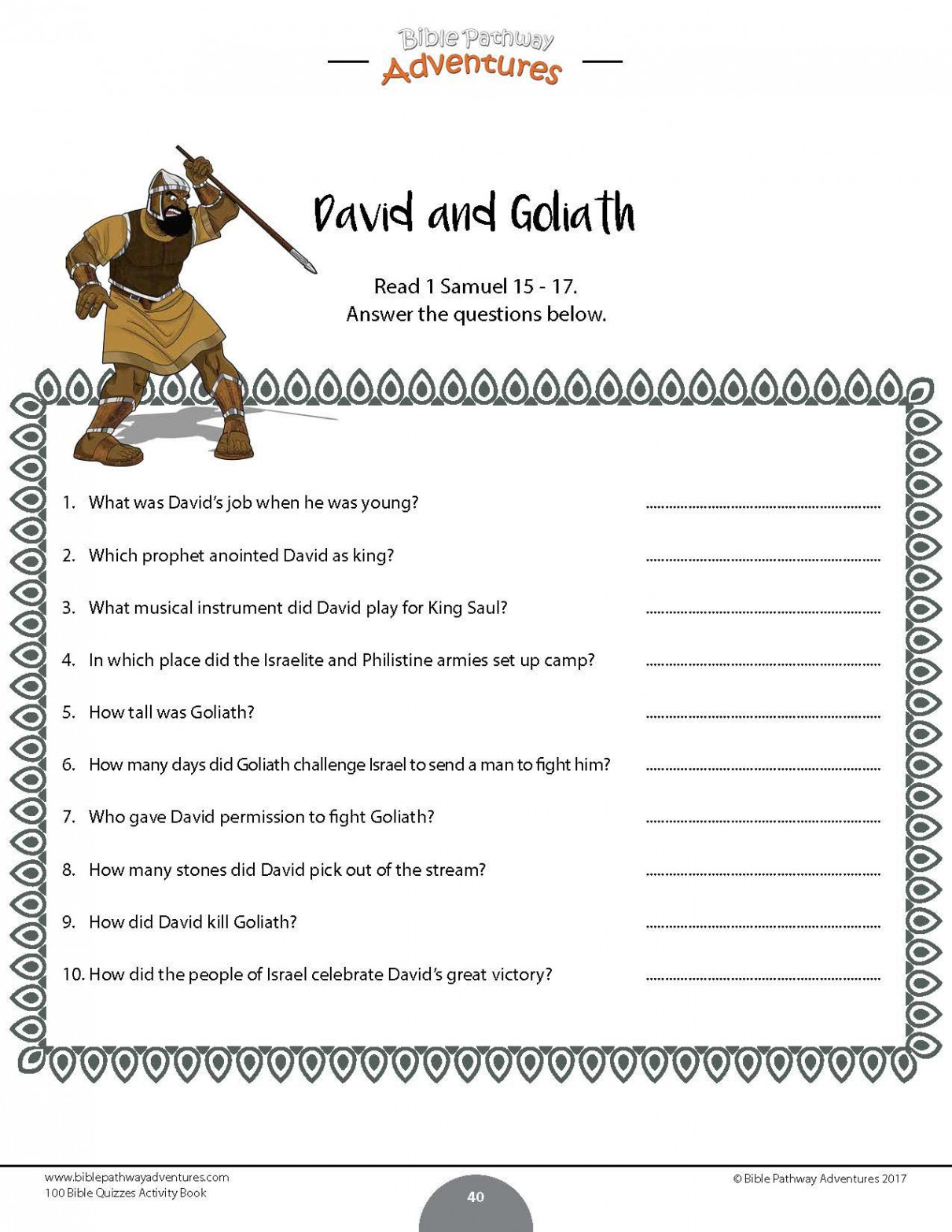 David and Goliath  David and goliath, Kindergarten worksheets