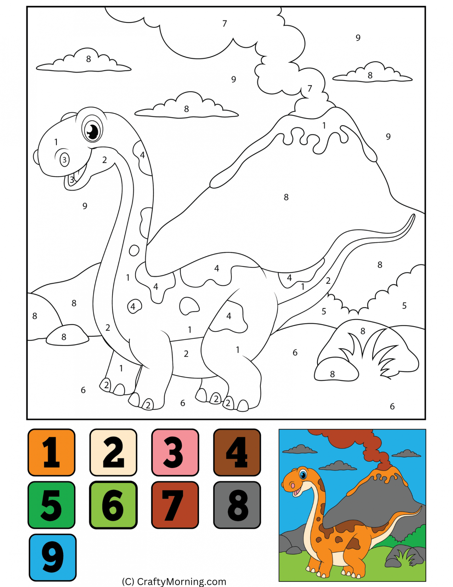 Dinosaur Color by Number Printable - Crafty Morning