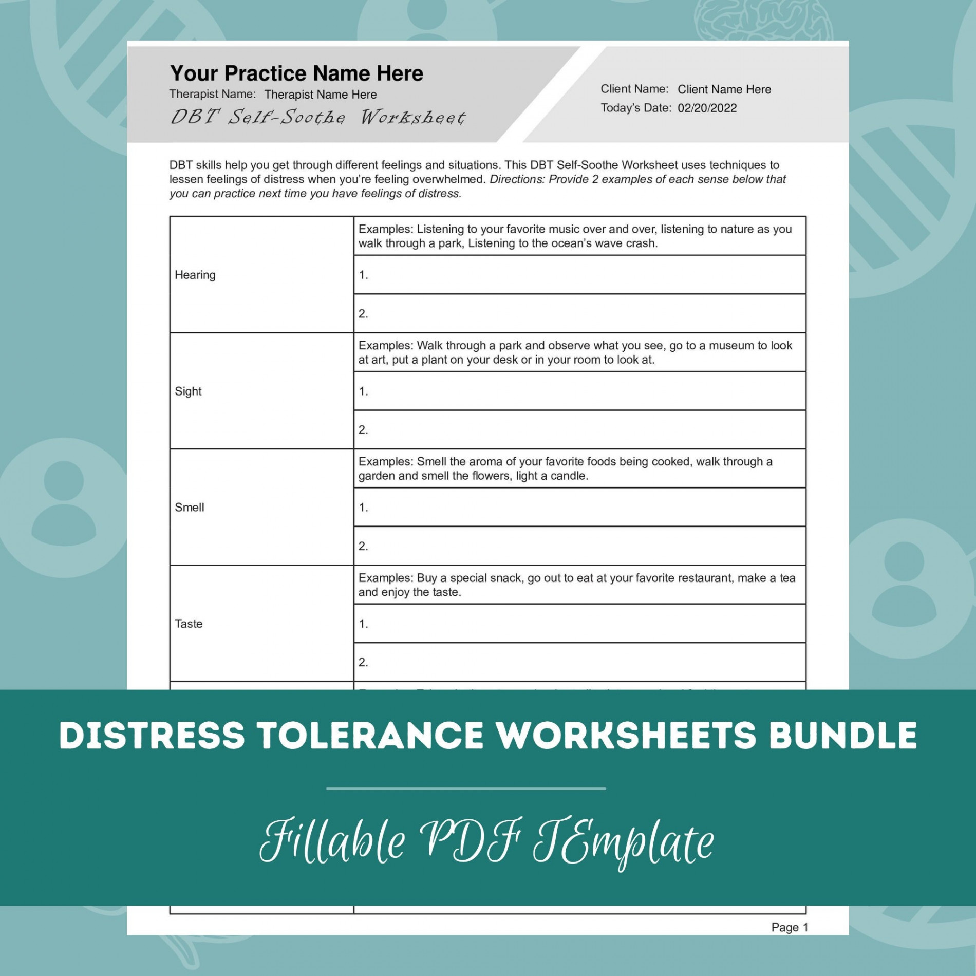 Distress Tolerance Worksheets Bundle Editable / Fillable PDF