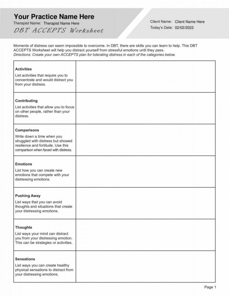 Distress Tolerance Worksheets Bundle PDF Templates - TherapyByPro