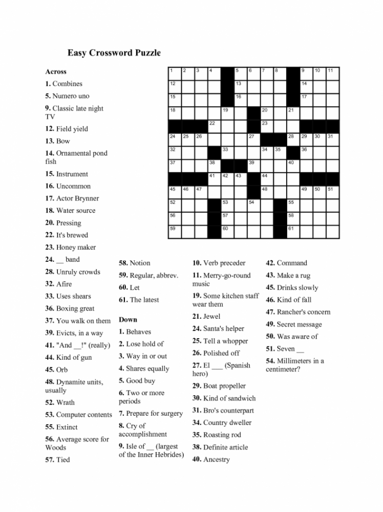 Easy Crossword Puzzles for Seniors  Activity Shelter  Crossword