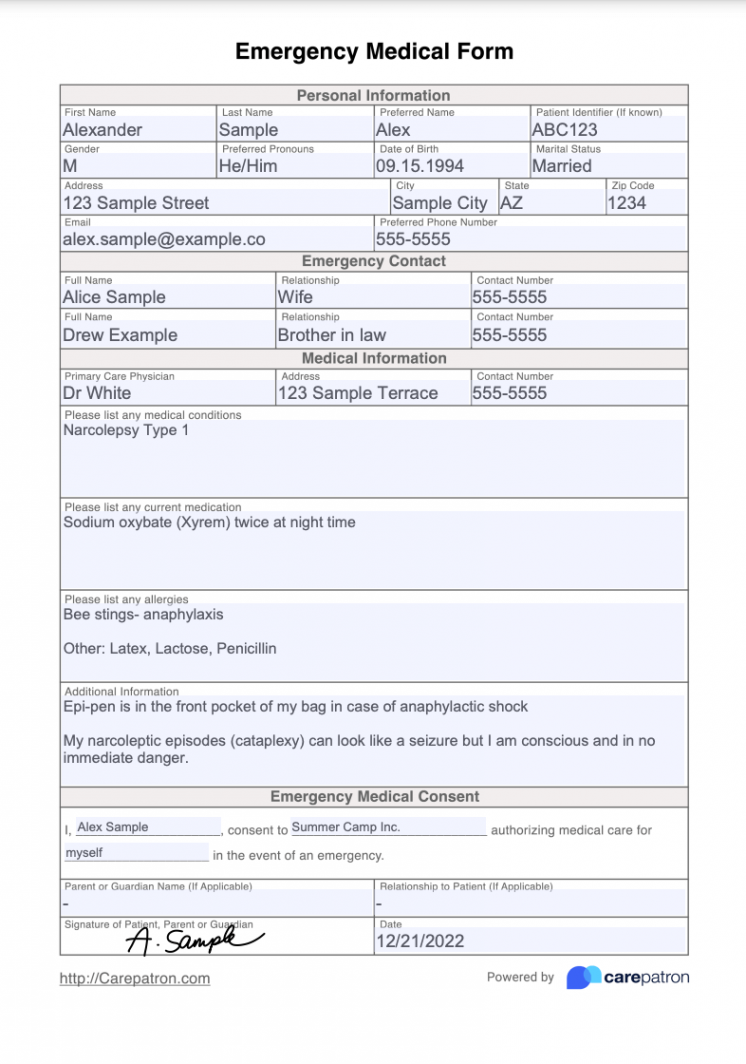 Emergency Medical Form & Template  Free PDF Download