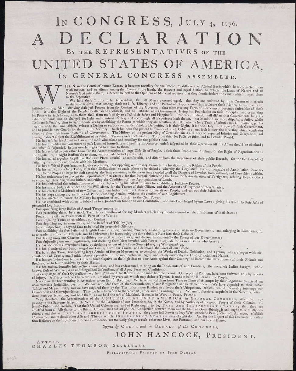 First Printing of Declaration of Independence on View through July