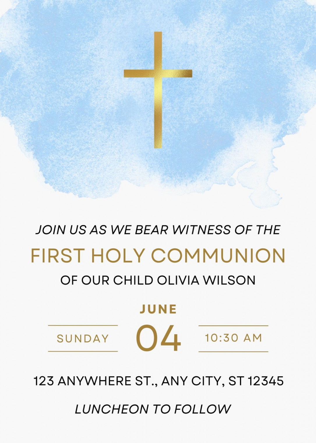 Free custom printable First Communion invitation templates  Canva