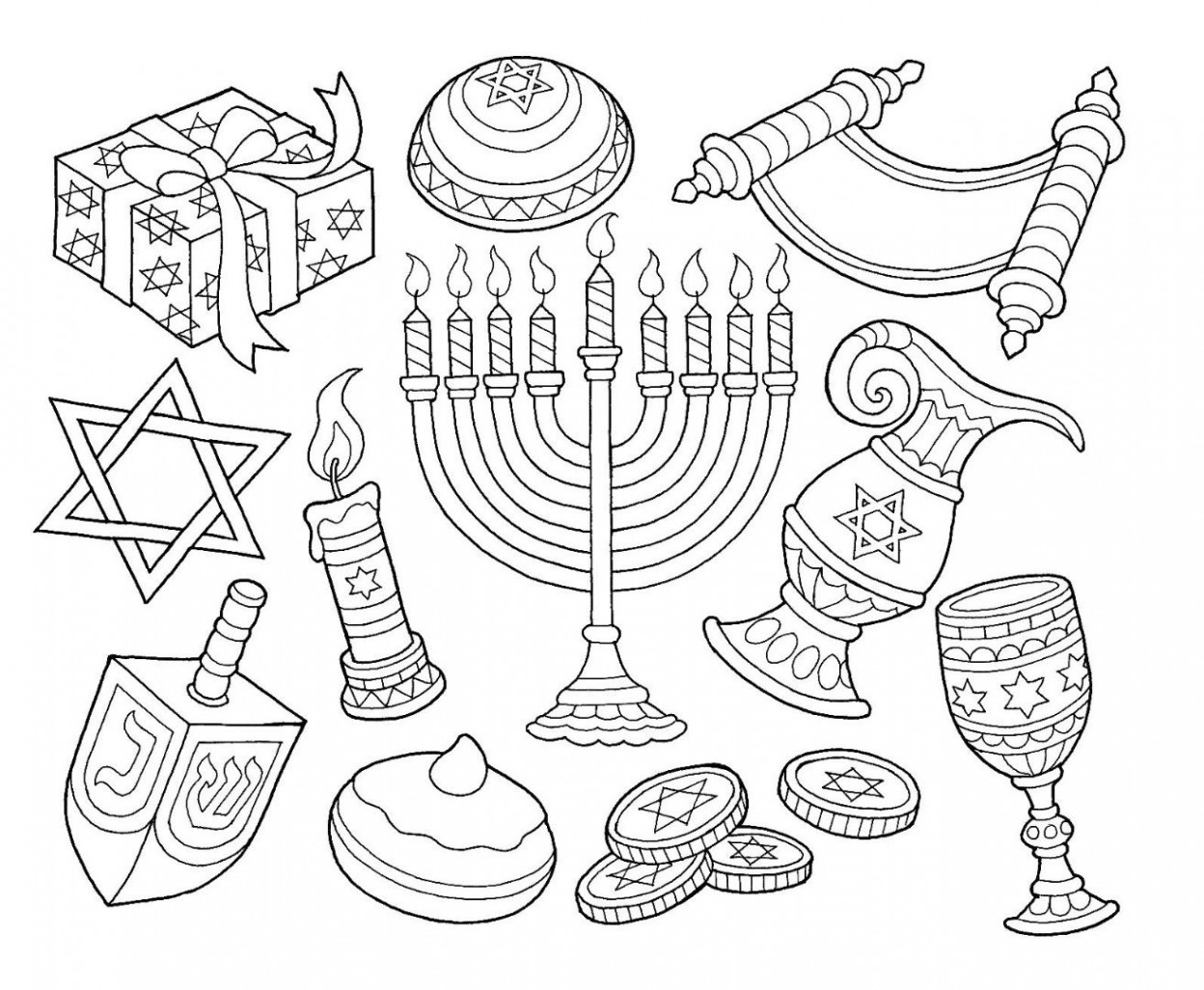 Free Hanukkah Coloring Pages / Drawings TY  Hanukkah symbols