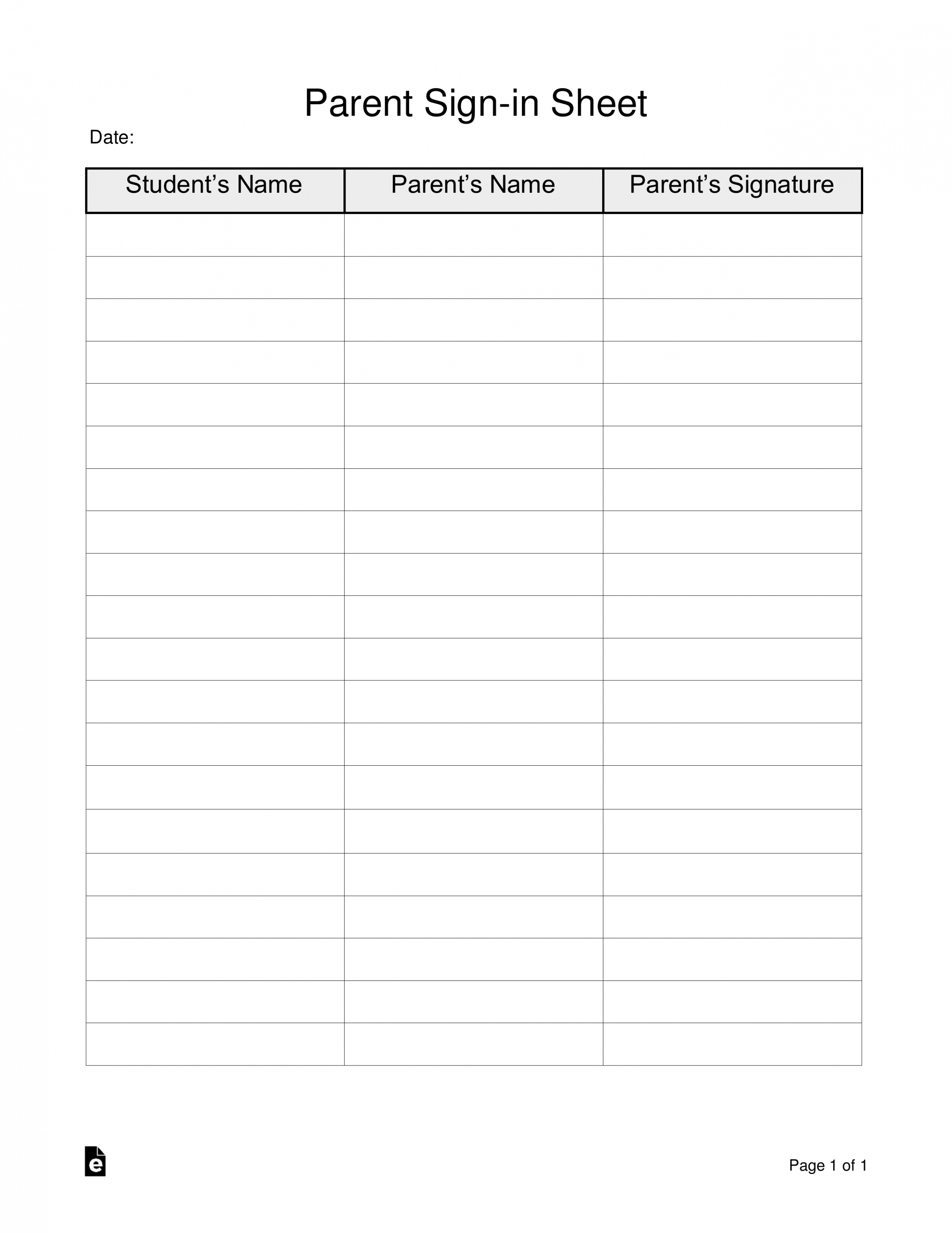 Free Parent Sign-in Sheet Template - PDF  Word – eForms