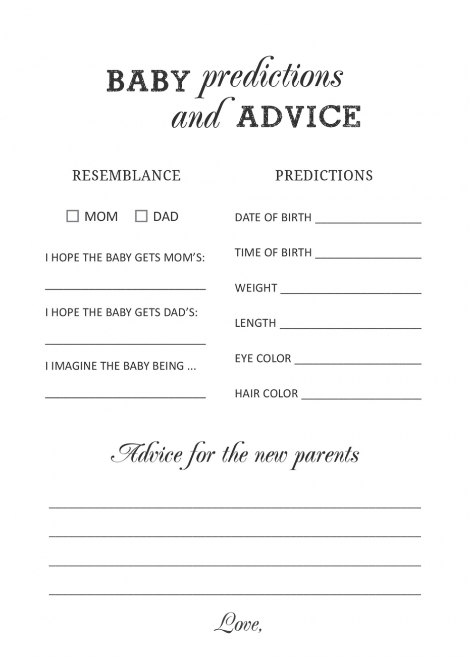 Free Printable Baby Prediction and Advice Cards  Baby Shower Games