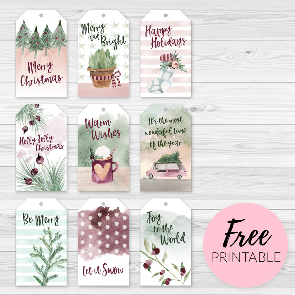 FREE Printable Christmas Gift Tags - Boho Rustic Plum Green