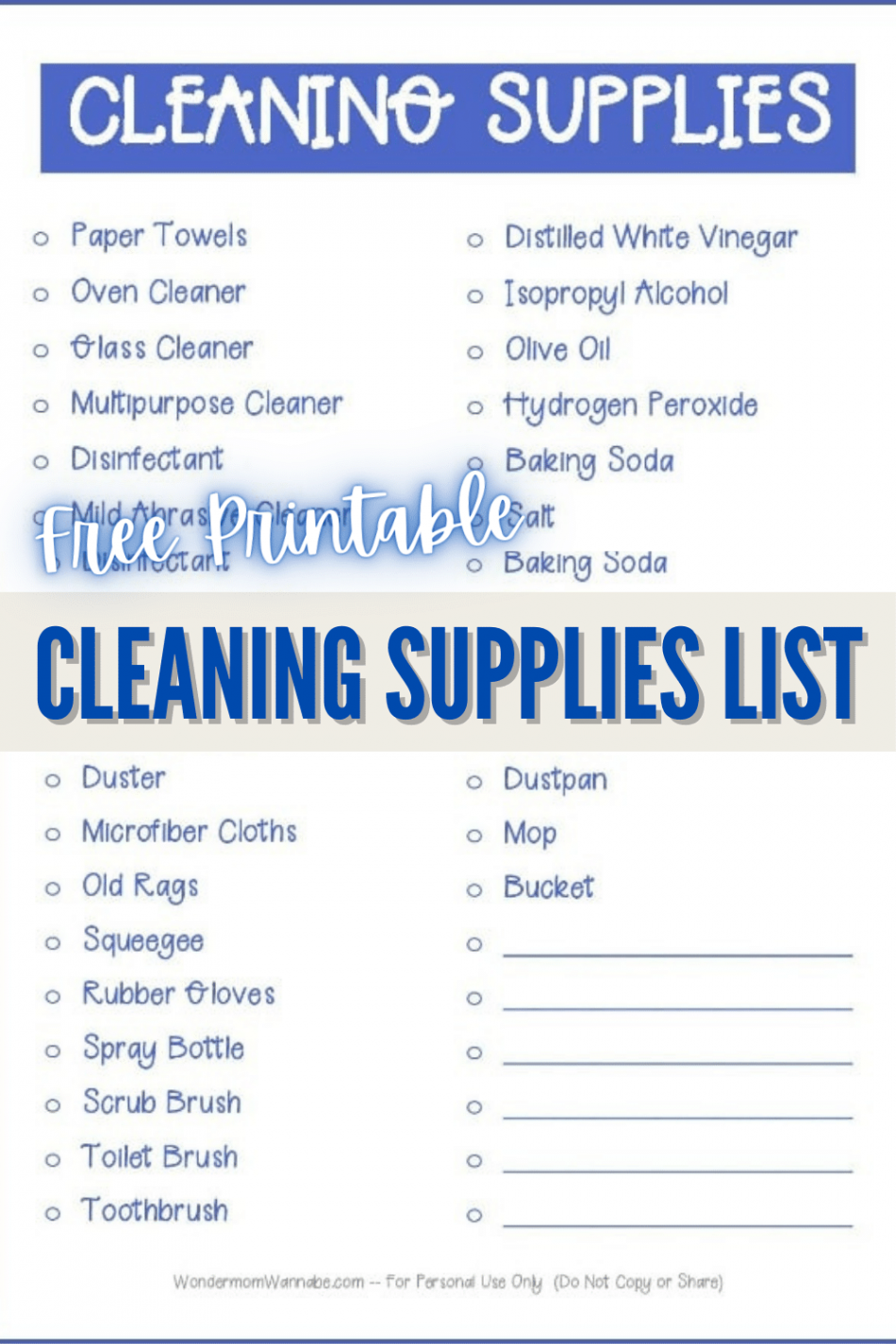 Free Printable Cleaning Supplies List