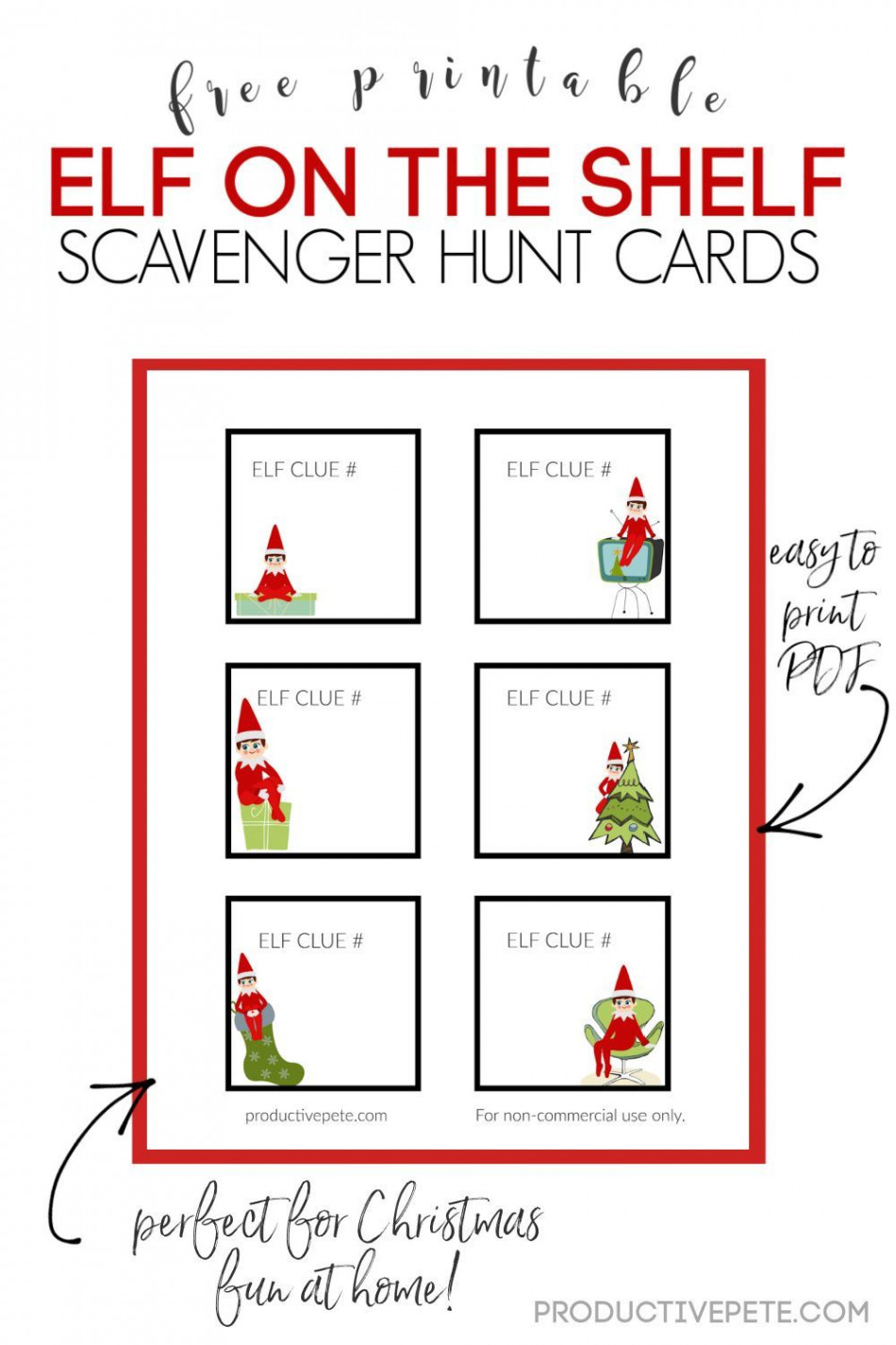 Free Printable Elf Scavenger Hunt Cards with Bonus Clue Ideas