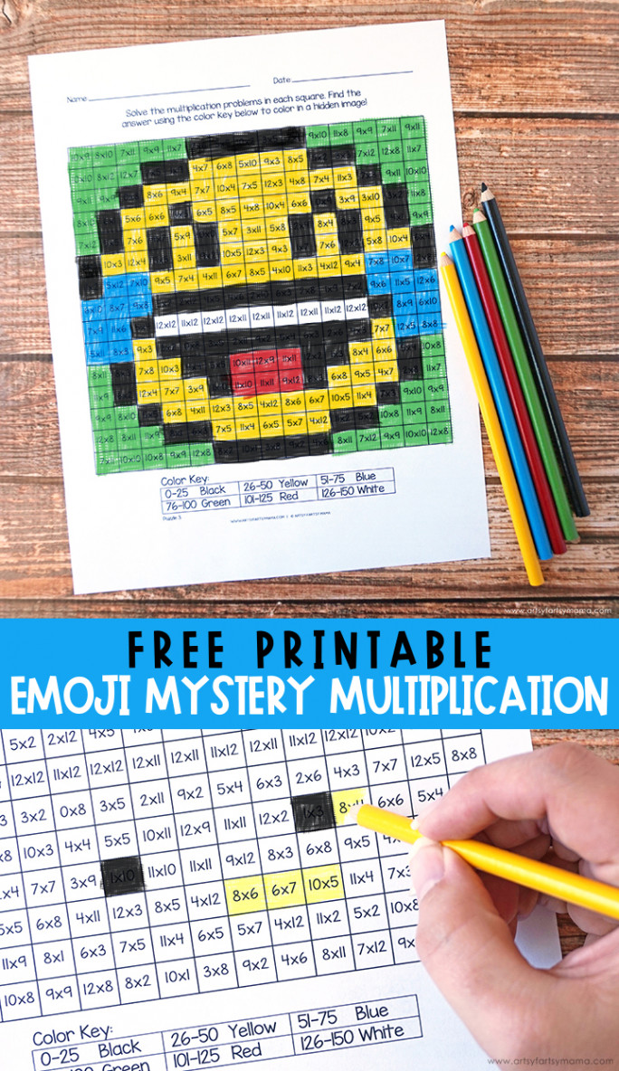 Free Printable Emoji Mystery Multiplication Worksheets  artsy