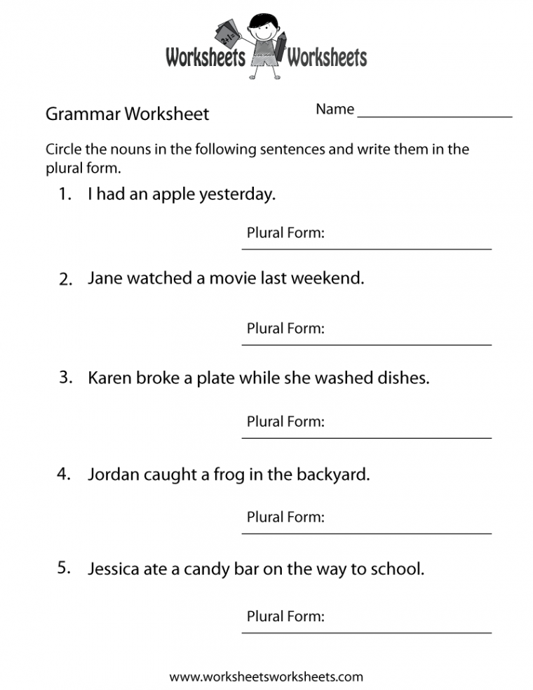 Free Printable English Grammar Worksheet