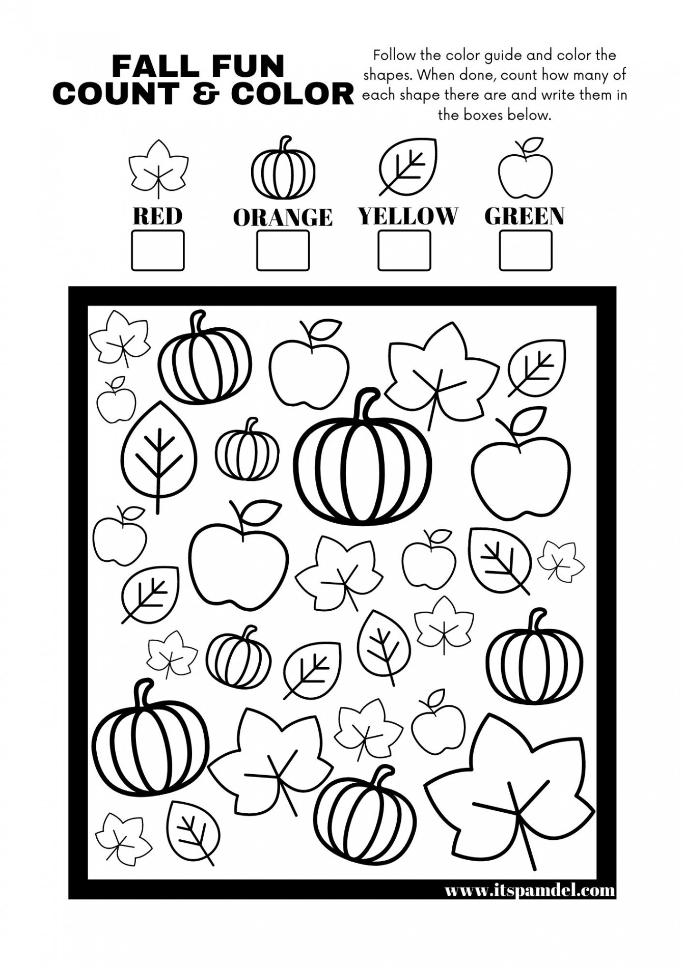 Free Printable: Fall Fun I Spy Count and Color Activity Page for Kids