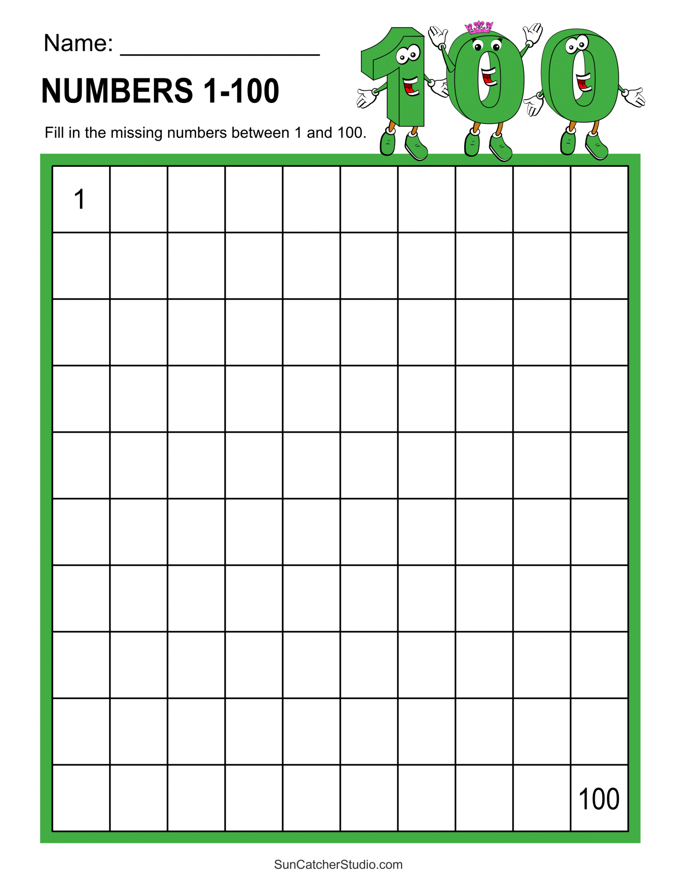 Free Printable Hundreds Charts (Numbers  to 00) – DIY Projects