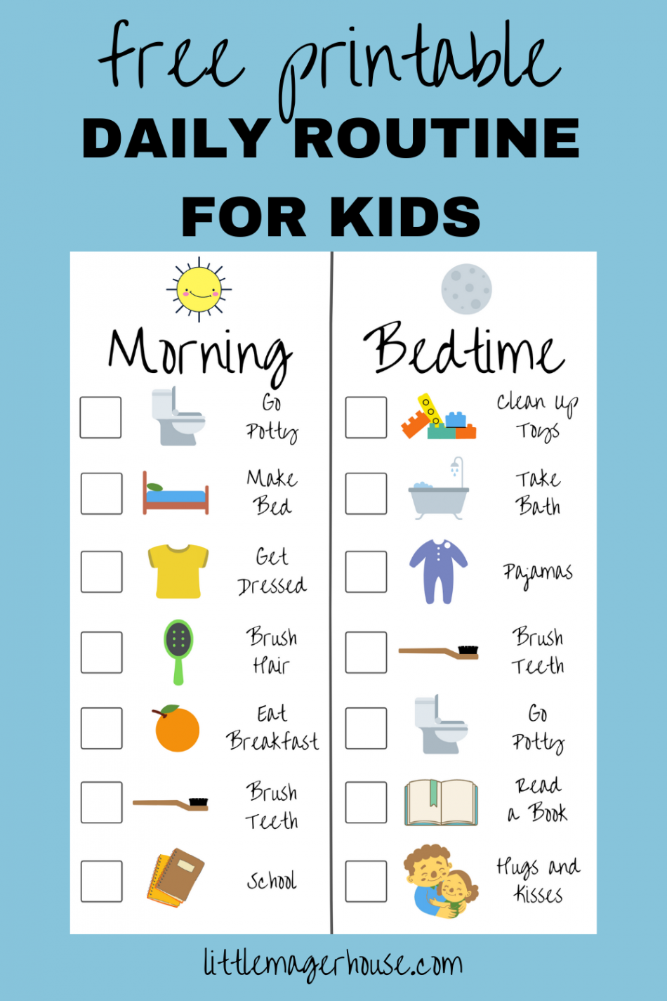 Free Printable Kids Daily Routine Checklist - Little Mager House