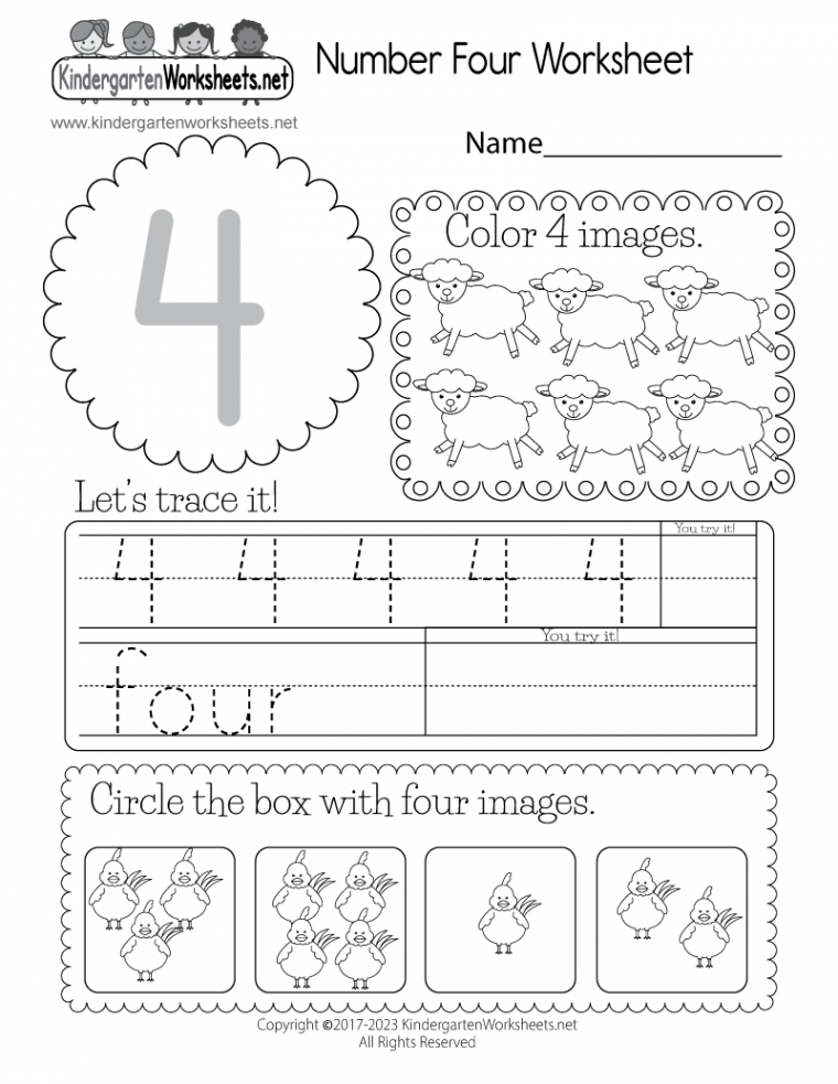 Free Printable Number Four Worksheet