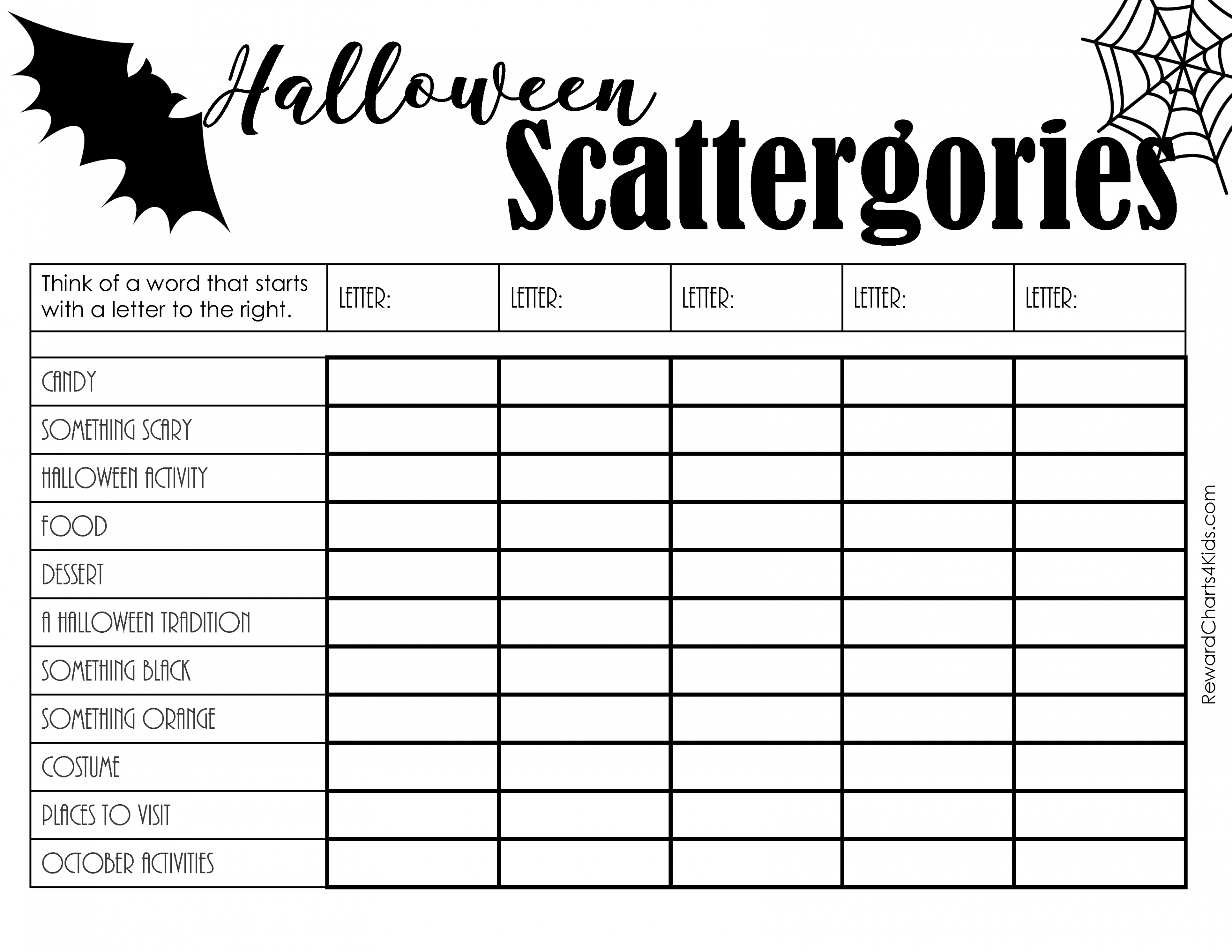 FREE Printable Scattergories Lists  Instant Download