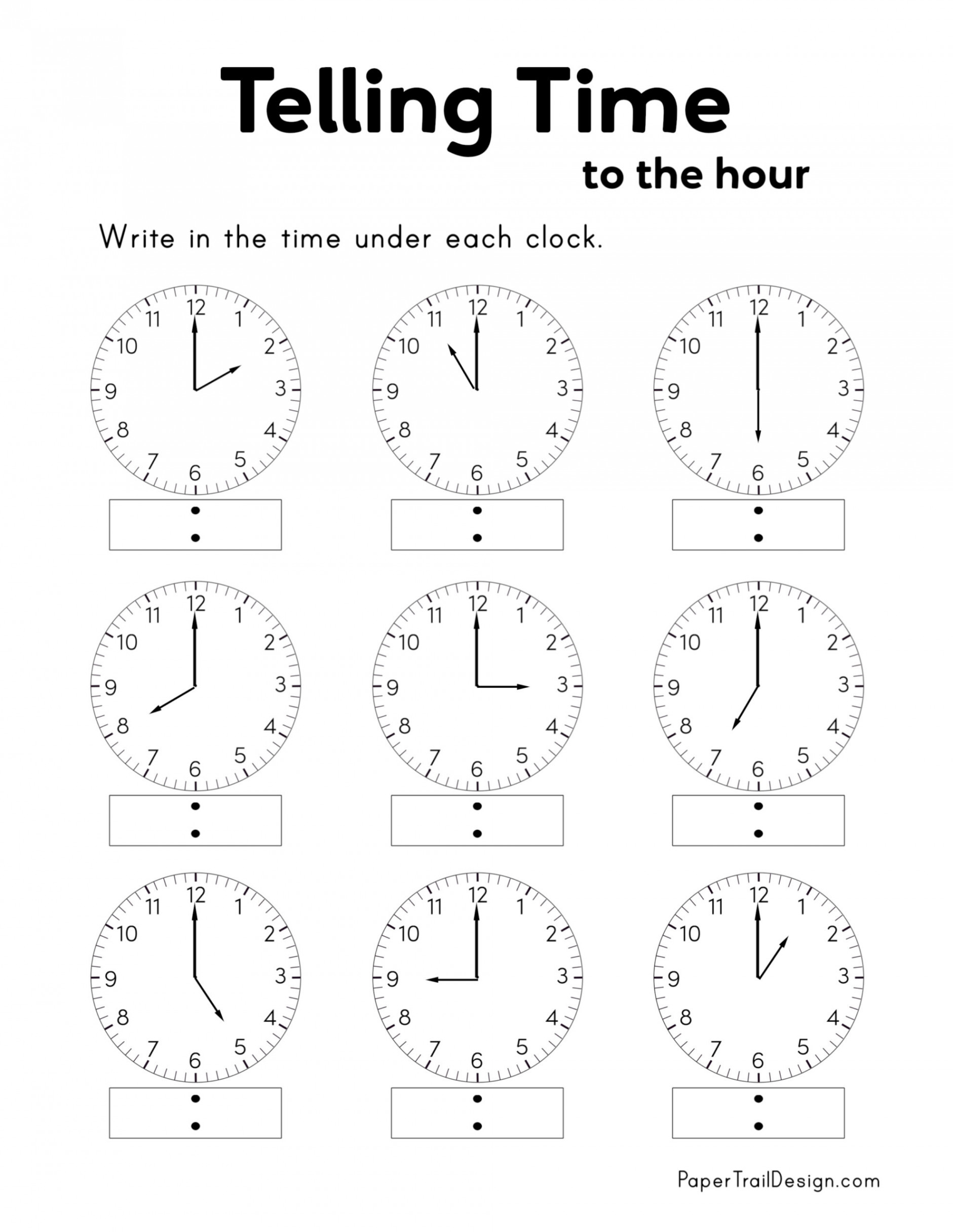 Free Printable Telling Time Worksheets - Paper Trail Design