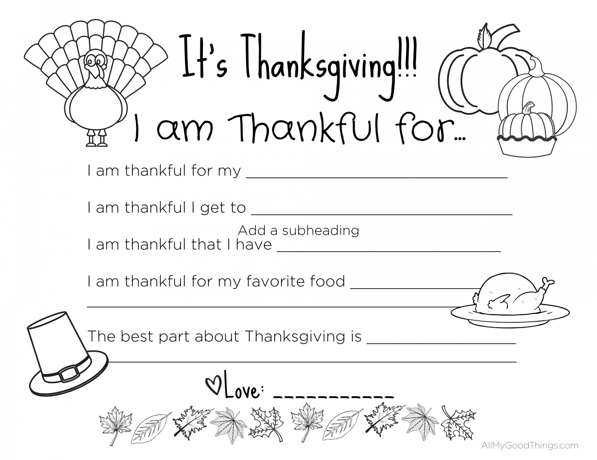 FREE Printable Thanksgiving Placemats for the Kids - All My Good