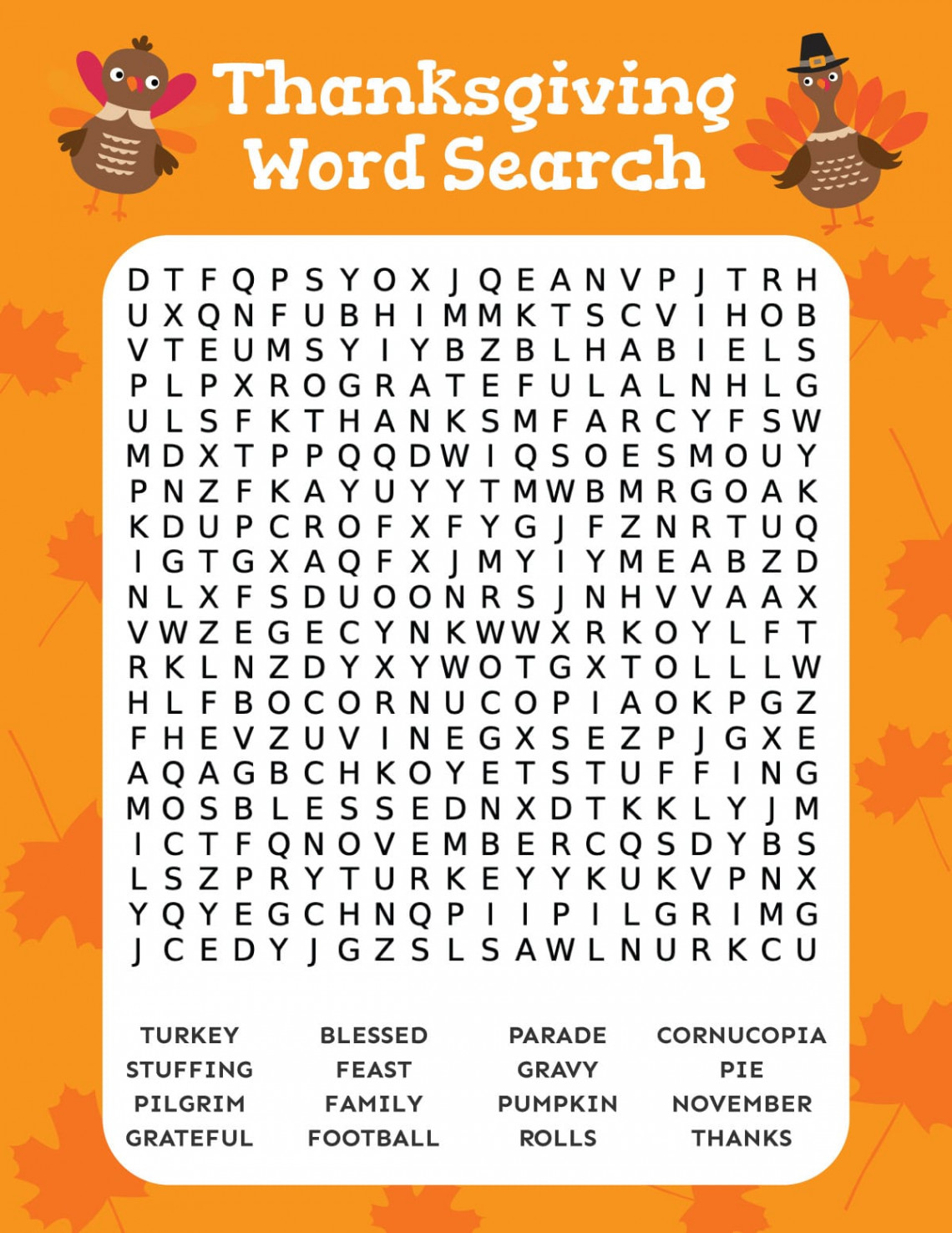 Free Printable Thanksgiving Word Search - Play Party Plan