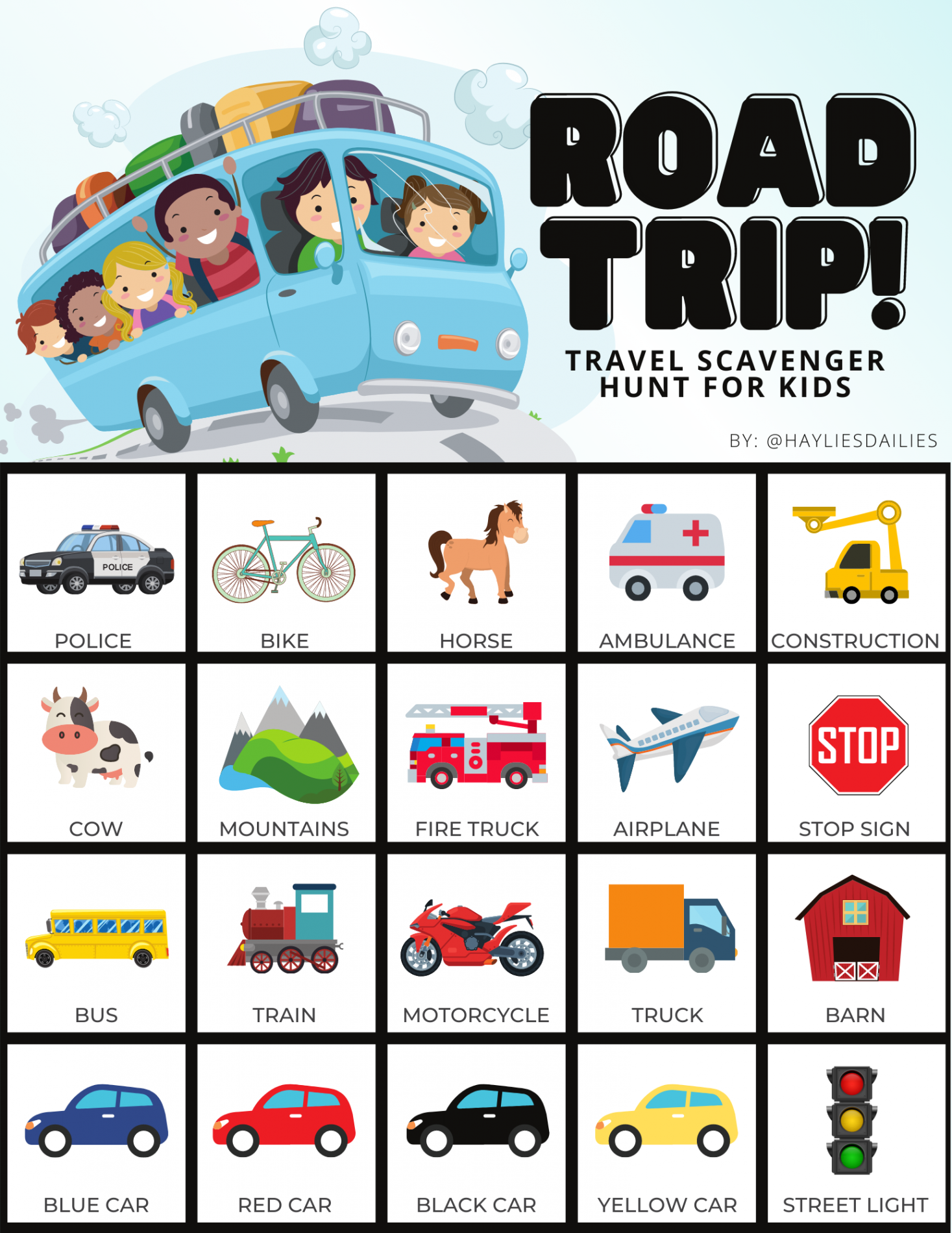 Free Printable Travel Scavenger Hunt—Fun on the Road for Kids