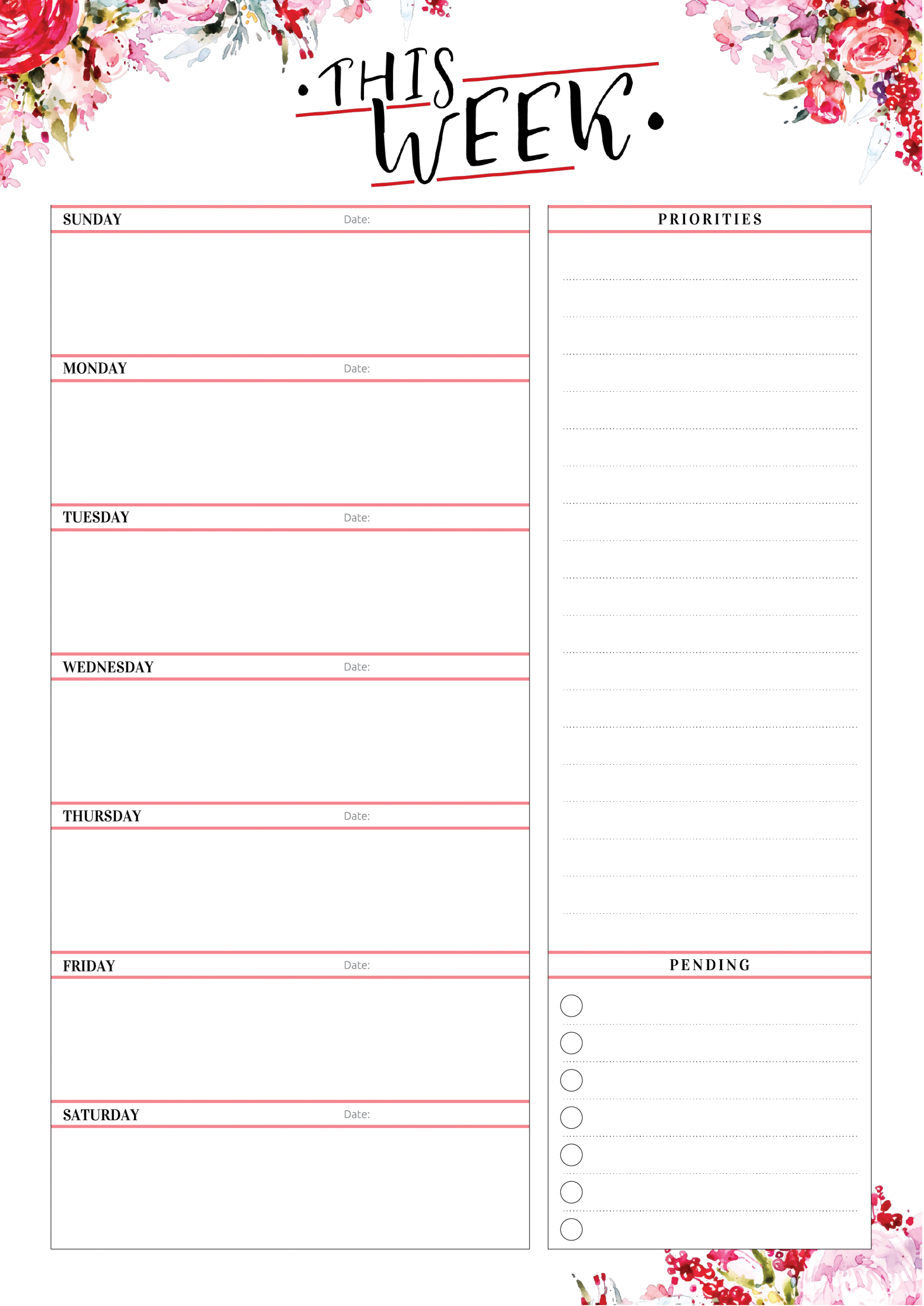 Free Printable Weekly Planner with Priorities PDF Download  Free