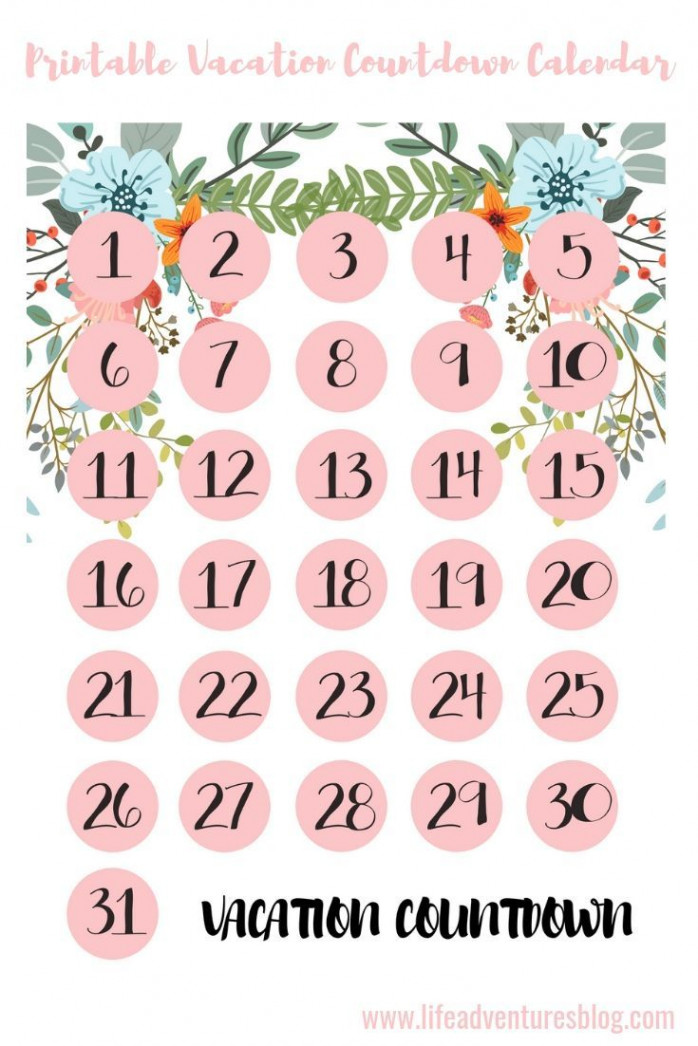 Free Vacation countdown calendar for your next vacation